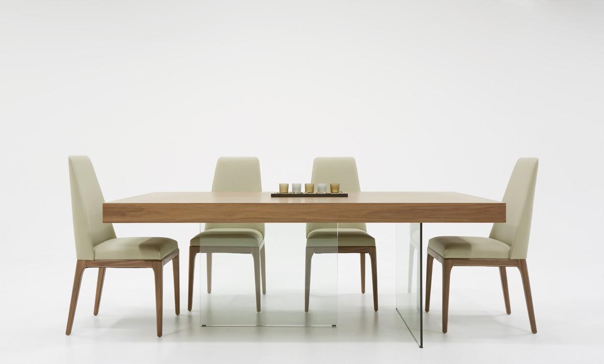

    
Modern Walnut & Glass Dining Table + 4 Chairs by VIG Modrest Encino
