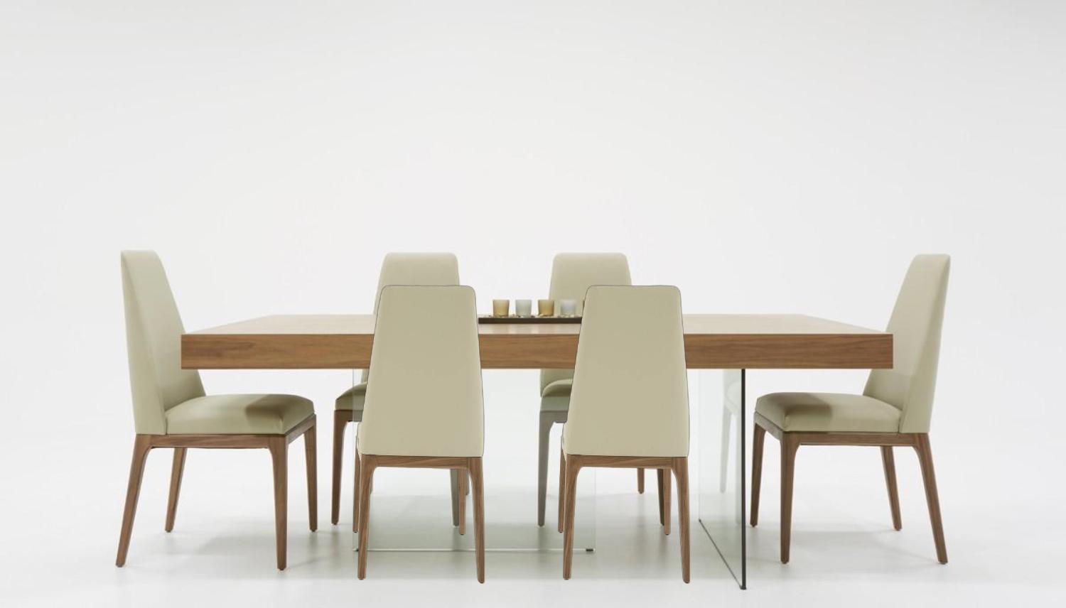 

    
Modern Walnut & Glass Dining Table + 6 Chairs by VIG Modrest Encino
