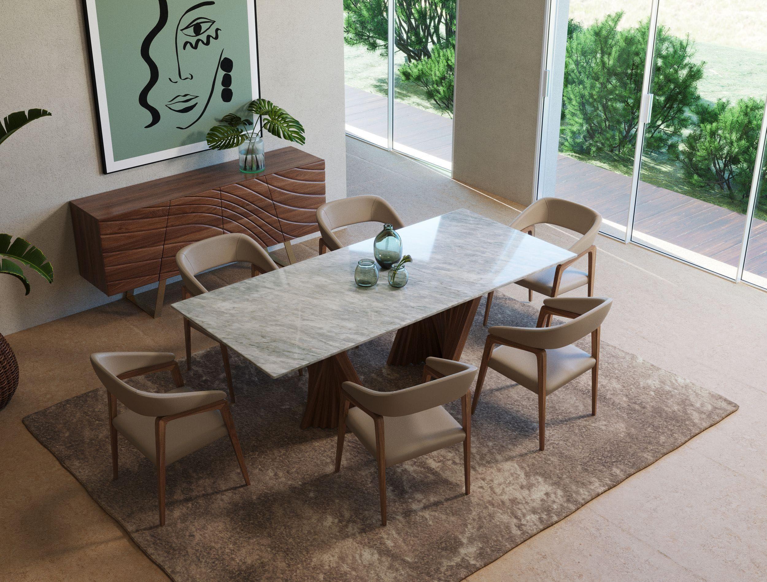 

    
 Shop  Modern Walnut & Marble Dining Table + 4 Chairs by VIG Modrest Cadence
