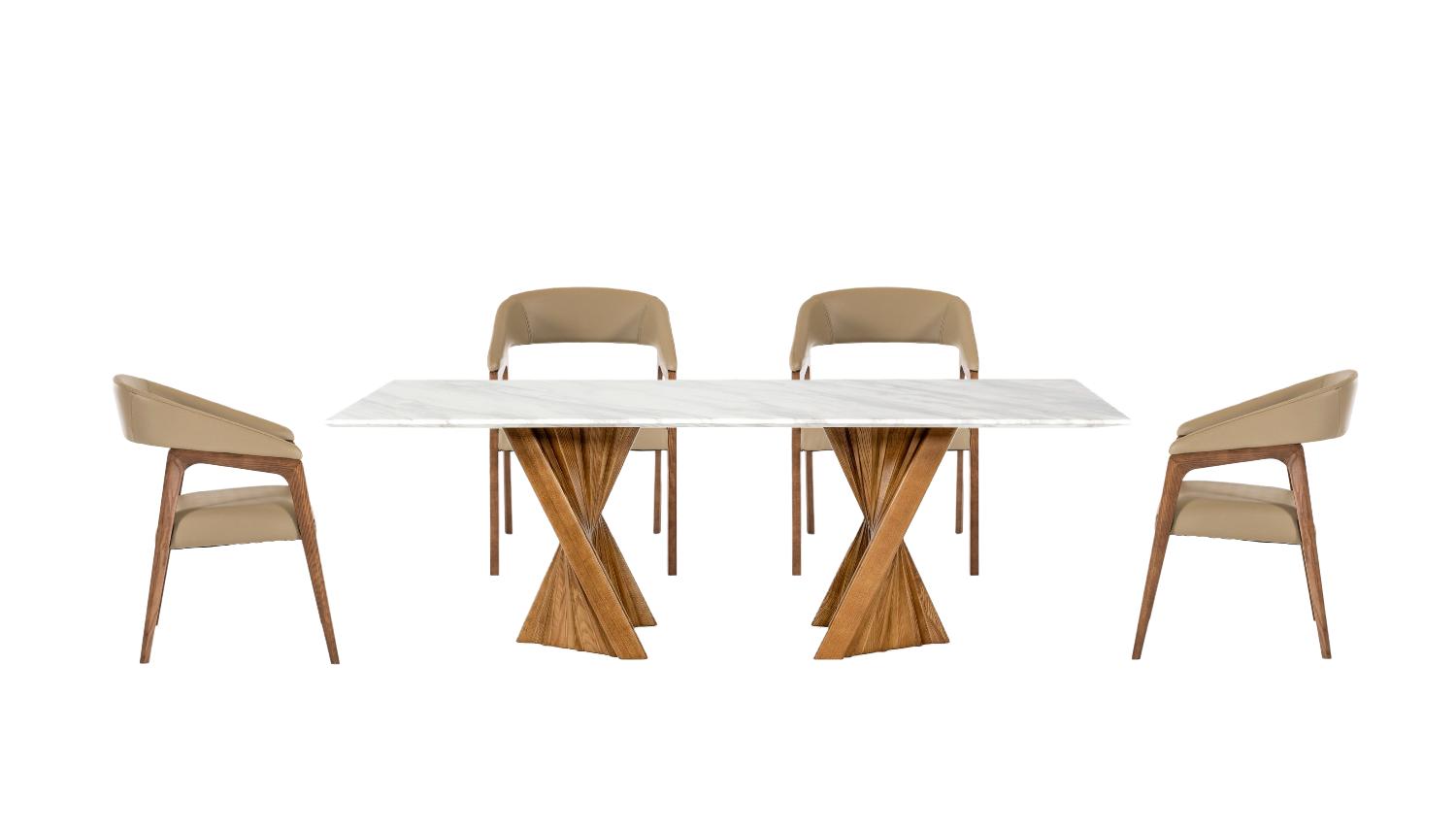 

    
Modern Walnut & Marble Dining Table + 4 Chairs by VIG Modrest Cadence
