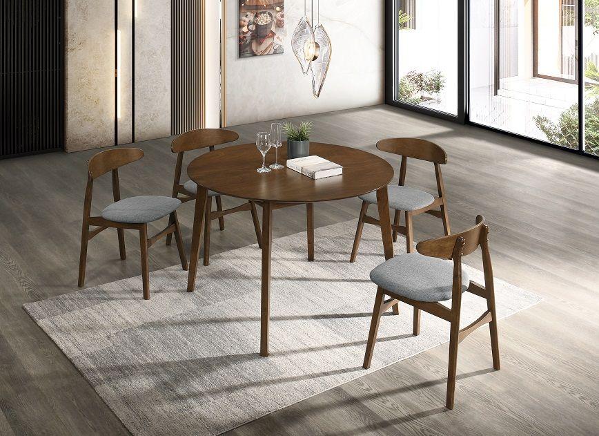 

    
Modern Walnut Round Dining Table + 4 Chairs by VIG Modrest Castiano

