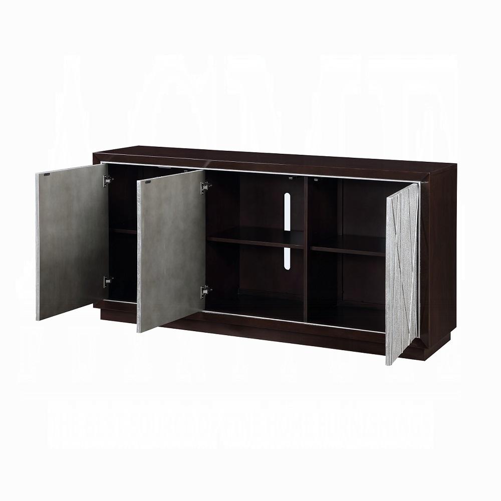 

    
Modern Walnut/Silver Composite Wood Console Cabinet Acme Geranio AC02502
