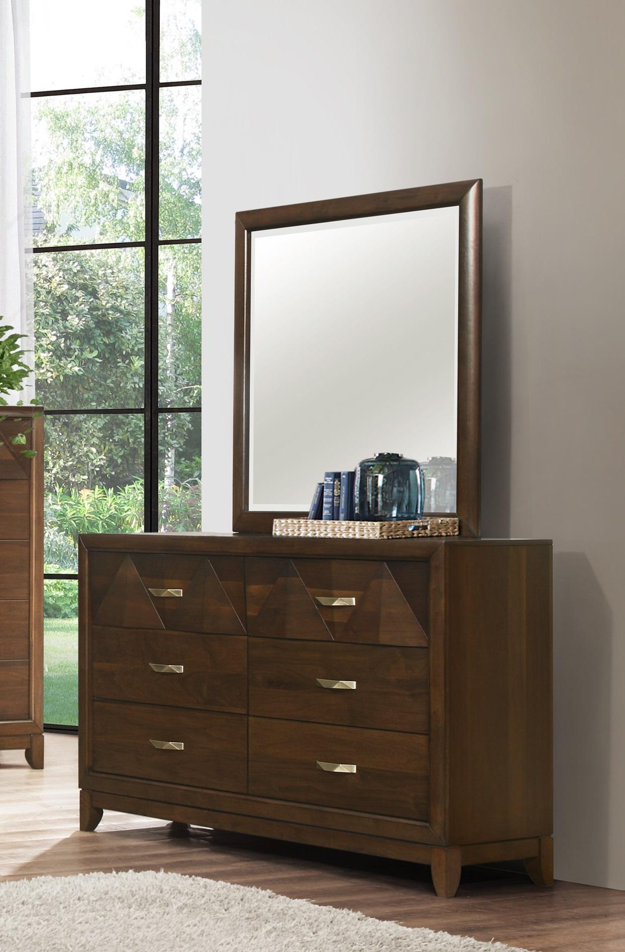 

    
Modern Walnut Wood Dresser w/Mirror Homelegance 1535-5*6 Aziel

