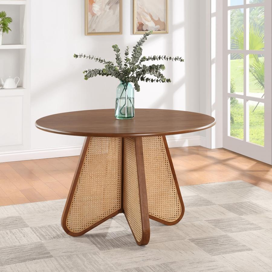 

    
Modern Walnut Wood Round Dining Table Meridian Furniture Butterfly 705Walnut-T

