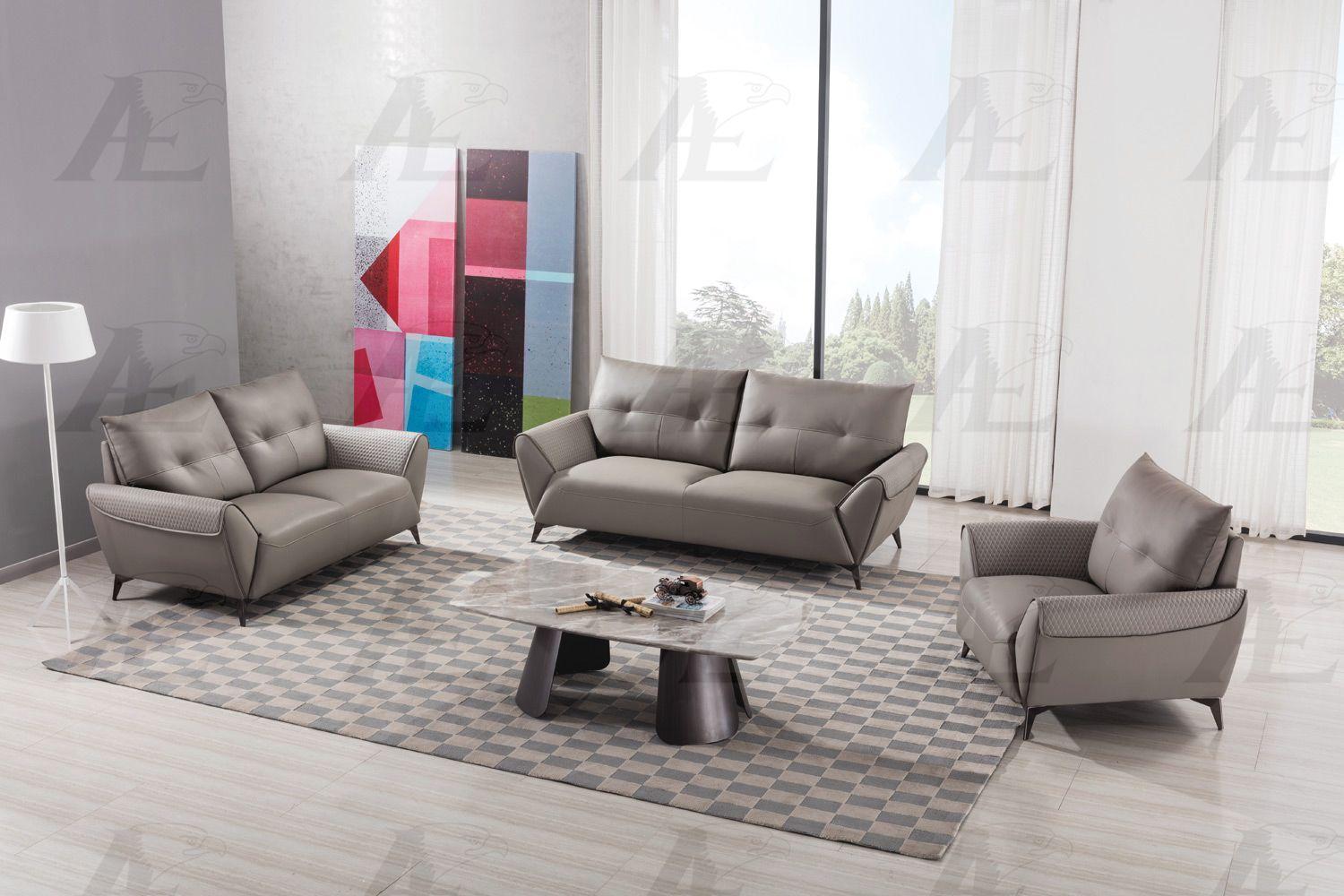 Contemporary, Modern Sofa Set AE618-WG AE618-WG -Set-3 in Warm Gray Microfiber