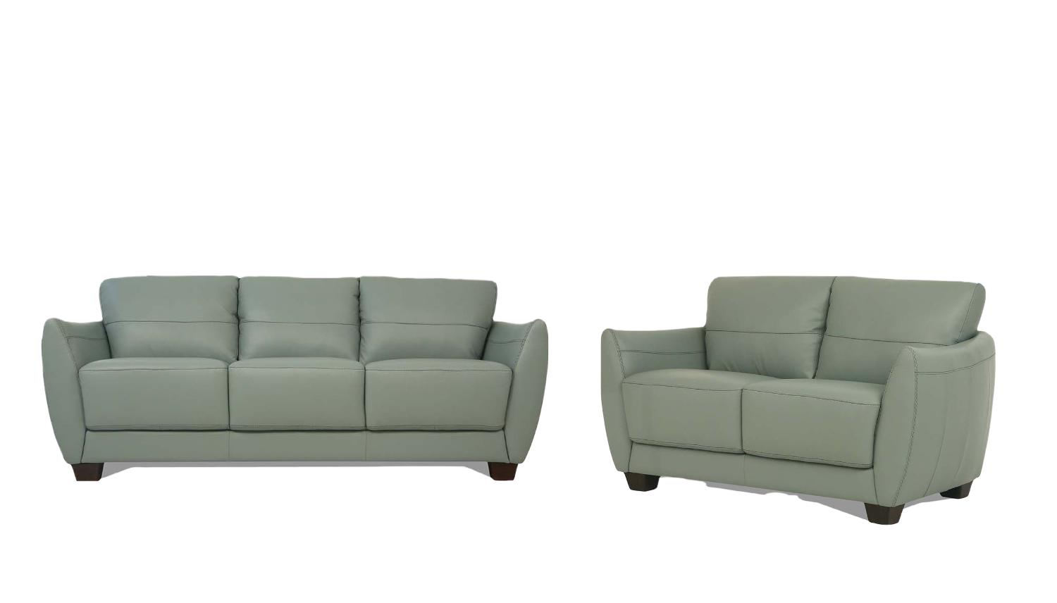 Modern, Transitional Sofa and Loveseat Set Valeria 54950-2pcs in Spring green Leather