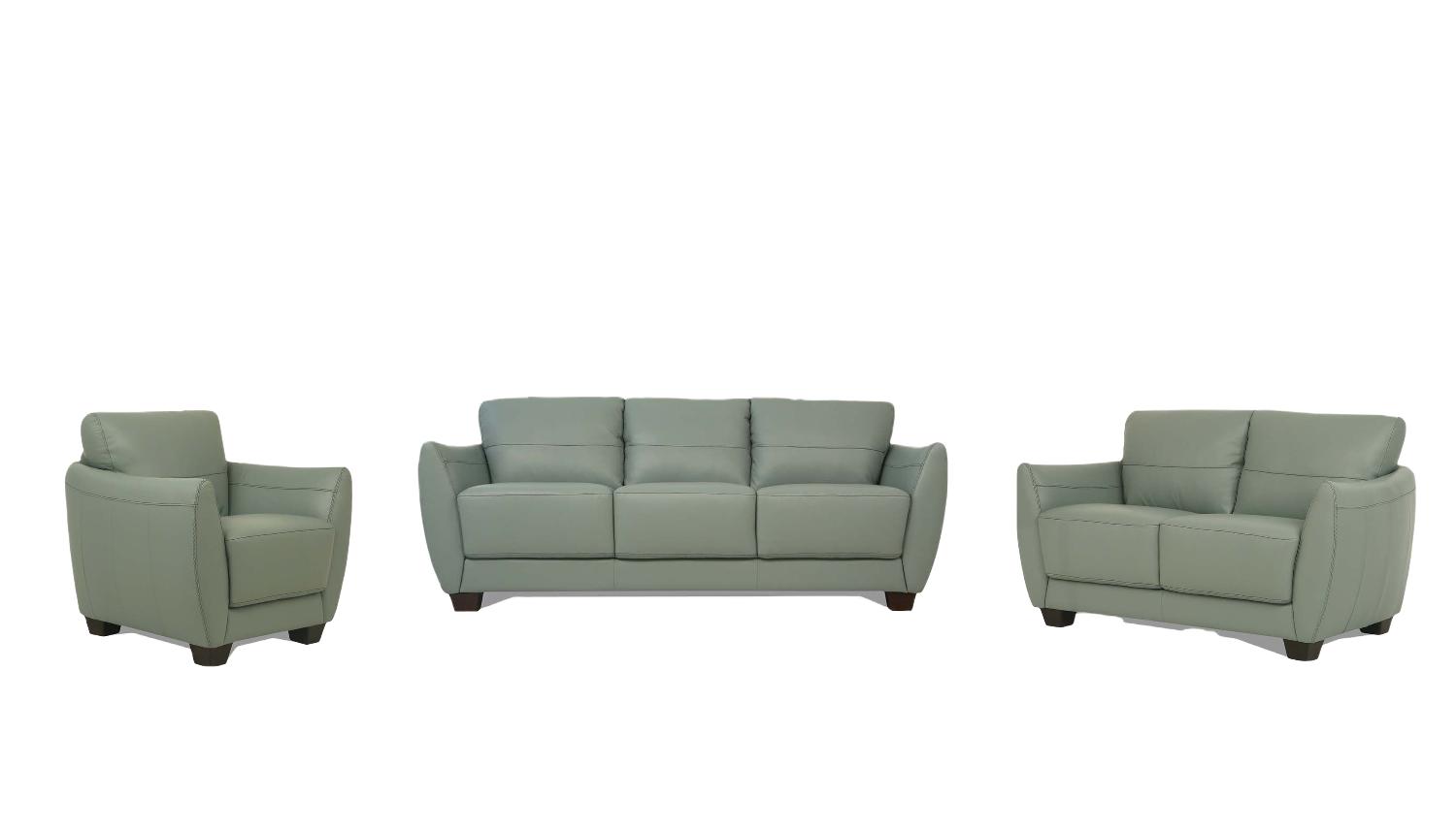 Modern, Transitional Sofa Loveseat and Chair Set Valeria 54950-3pcs in Spring green Leather