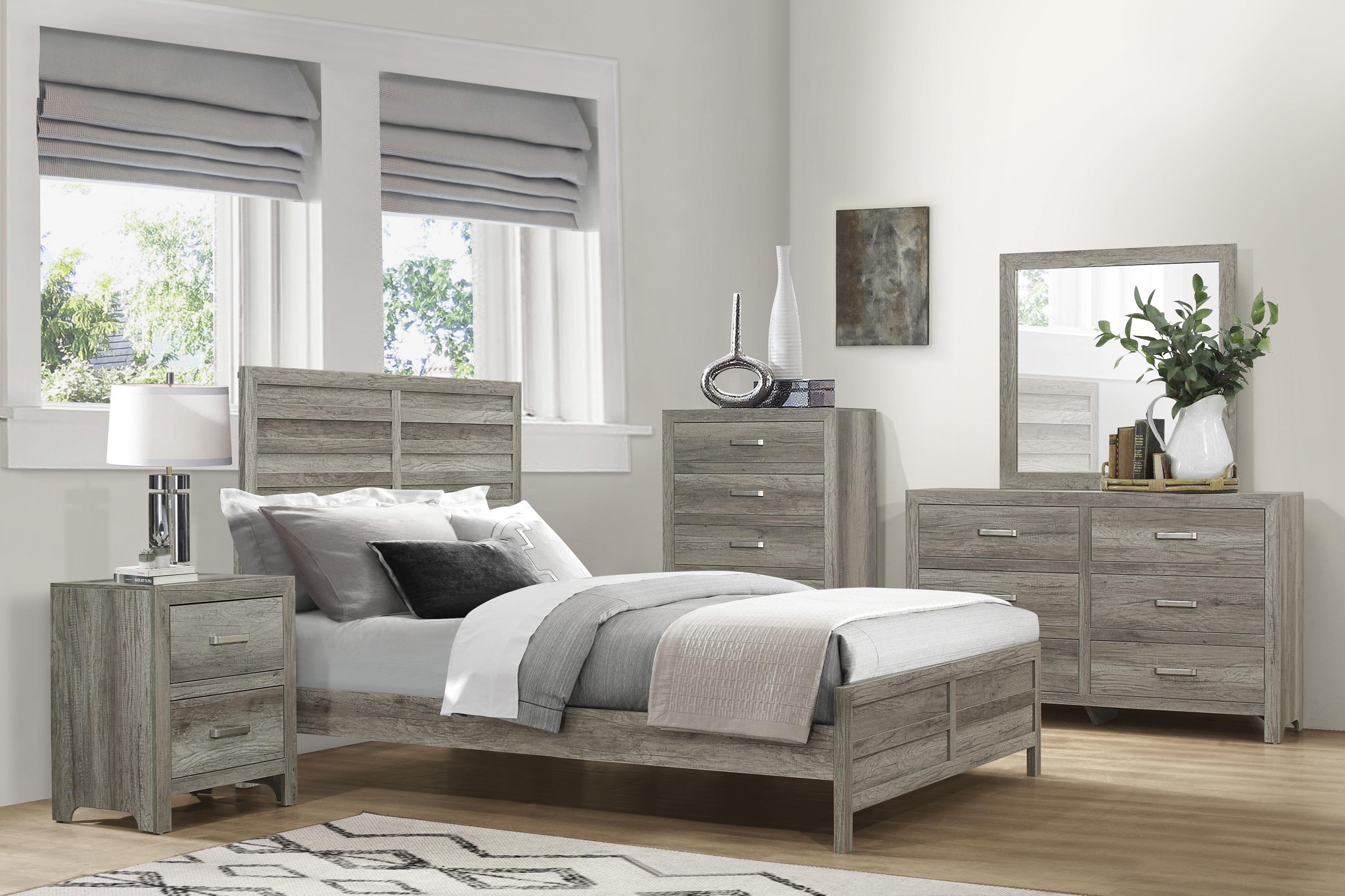

    
Modern Weathered Gray Wood CAL Bedroom Set 5pcs Homelegance 1910GYK-1CK* Mandan
