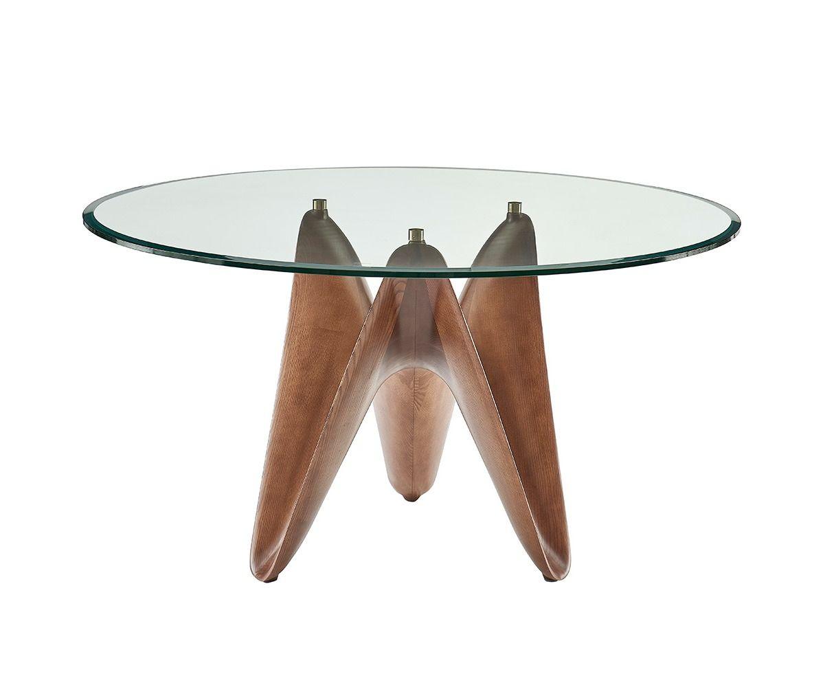 

    
Round Glass Top & Walnut Base Dining Table by VIG Modrest Seguin
