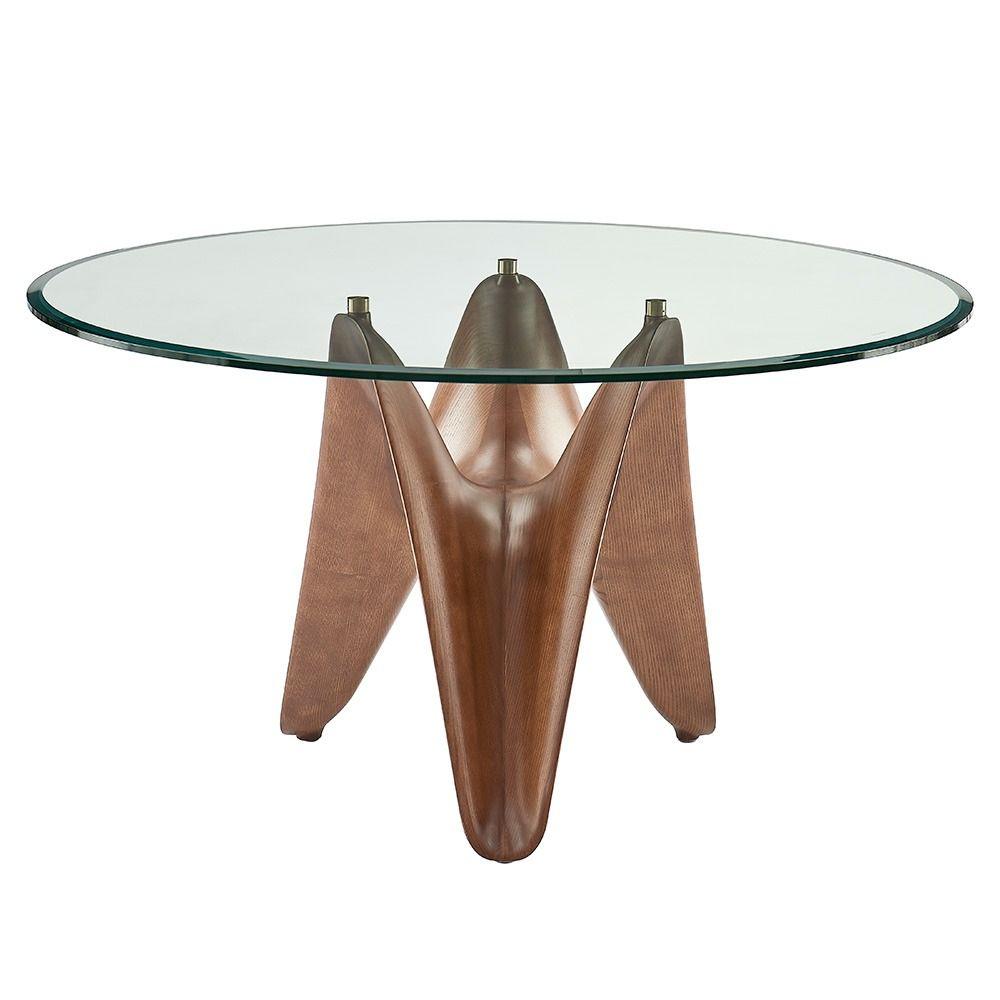 

    
Round Glass Top & Walnut Base Dining Table by VIG Modrest Seguin
