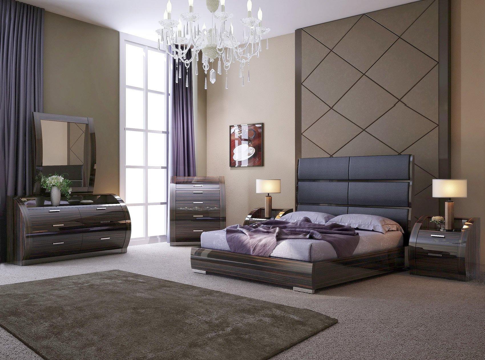 Modern Platform Bedroom Set Milan MILAN BED + MADISON WENGE-EK-Set-5 in Wenge, Grey Lacquer