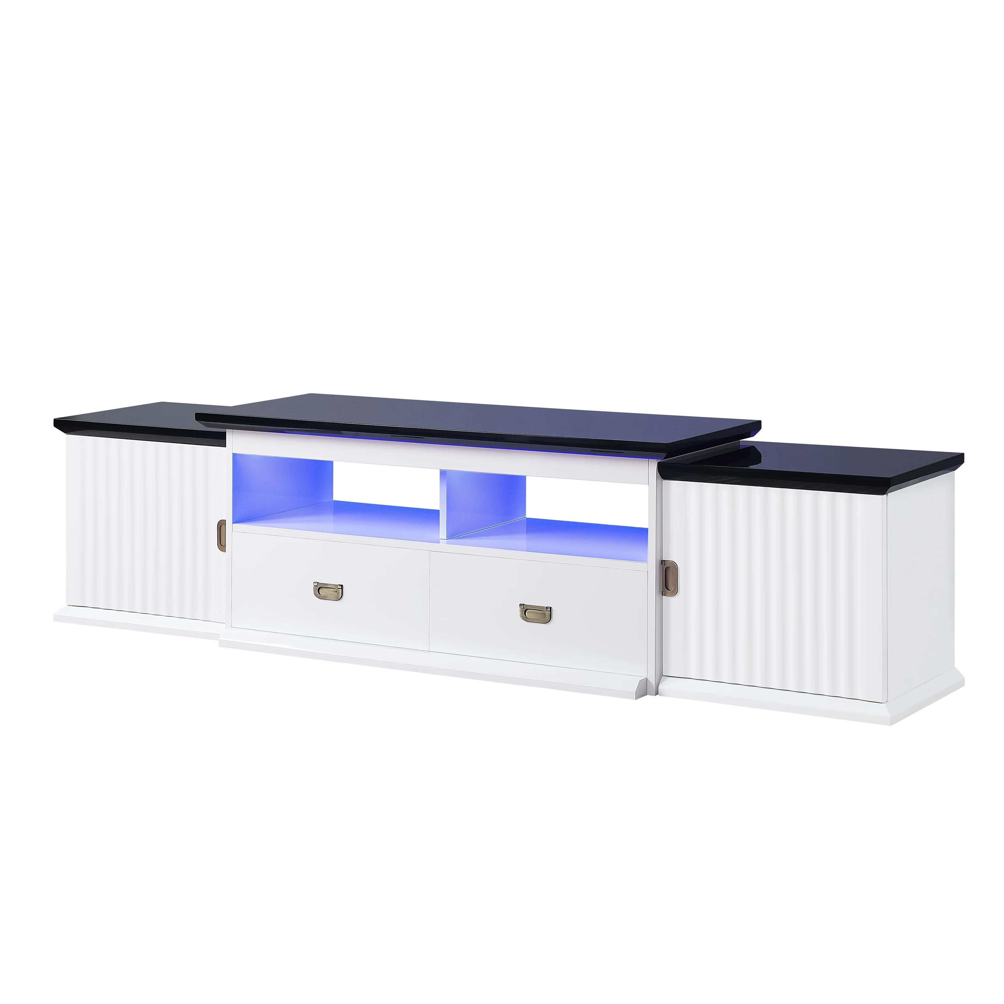 

    
Modern White & Black High Gloss TV Stand w/ LED Light by Acme Barend LV00999
