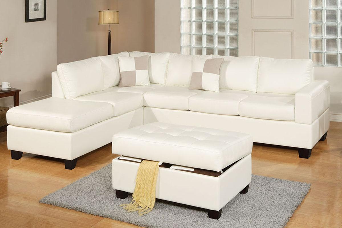 

    
Sectional Sofa w/ Ottoman F7354 White Bonded Leather Poundex Modern
