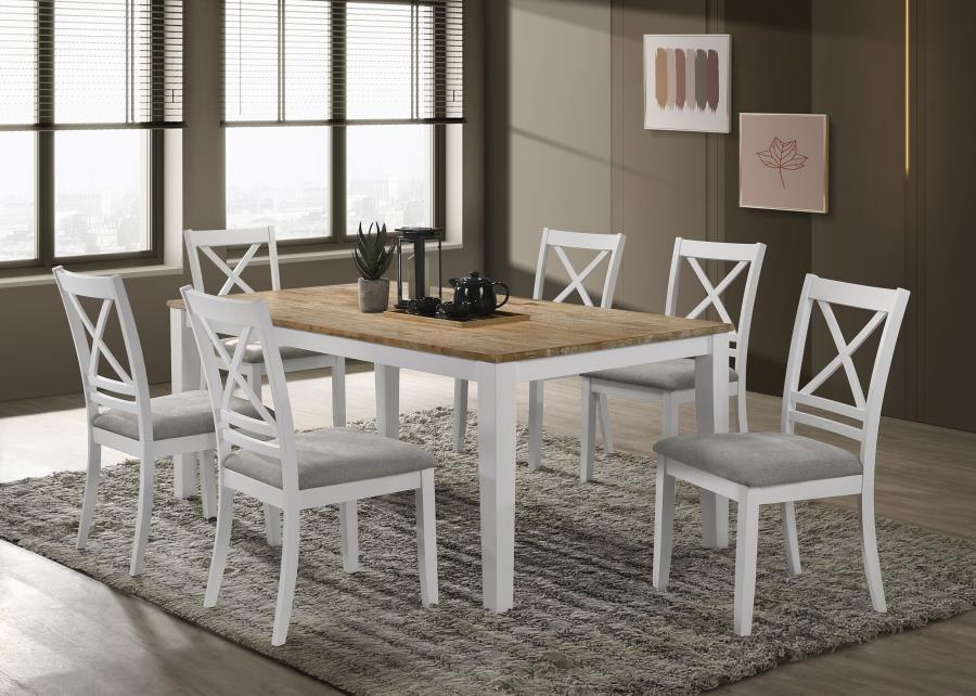 

    
Modern White/Brown Wood Dining Table Set 7PCS Coaster Hollis 122241
