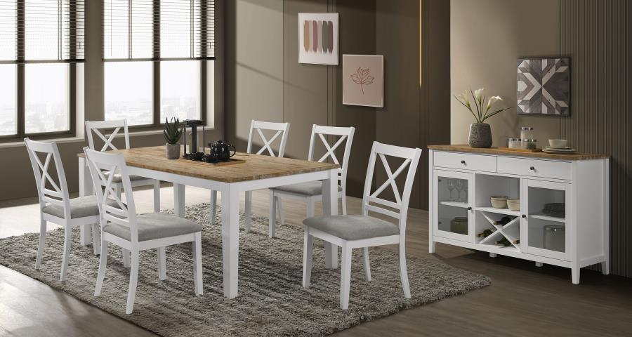 

    
Modern White/Brown Wood Dining Table Set 8PCS Coaster Hollis 122241
