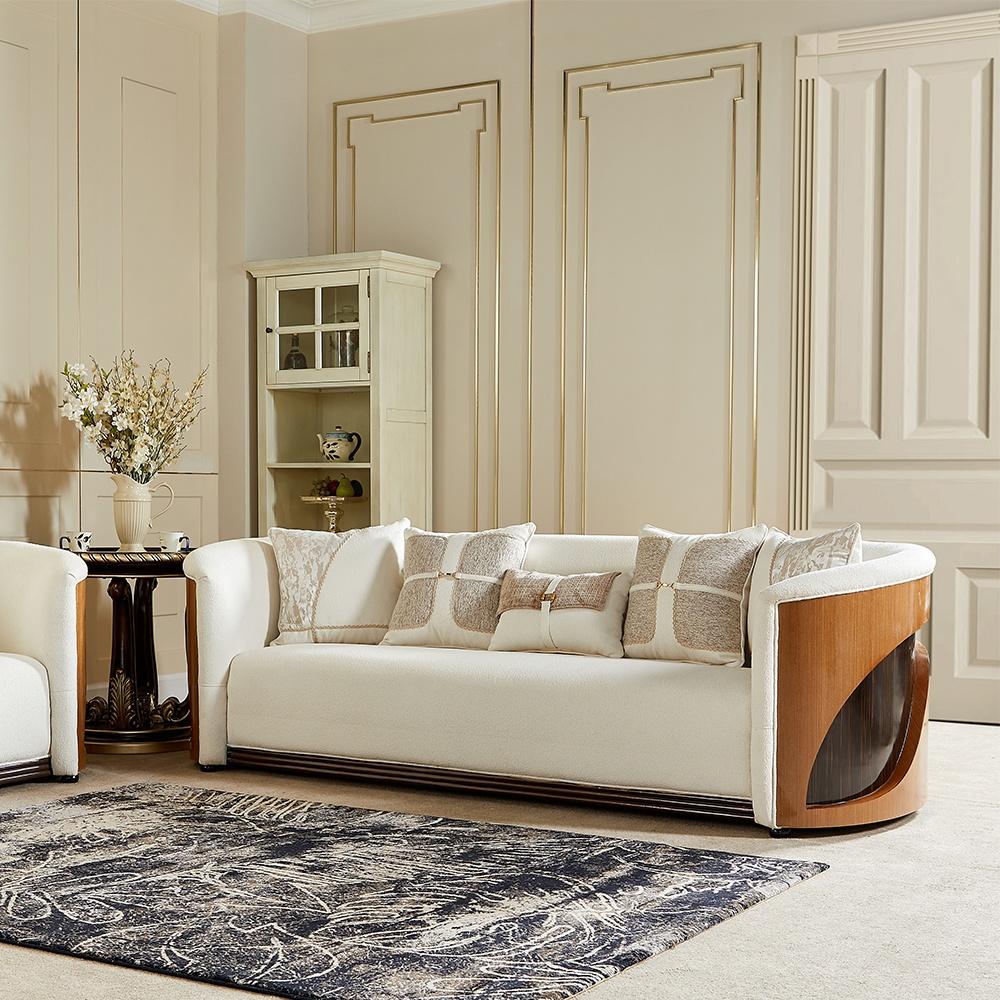

    
Modern Cream & Walnut Wood Sofa Set 3Pcs Homey Design HD-23938

