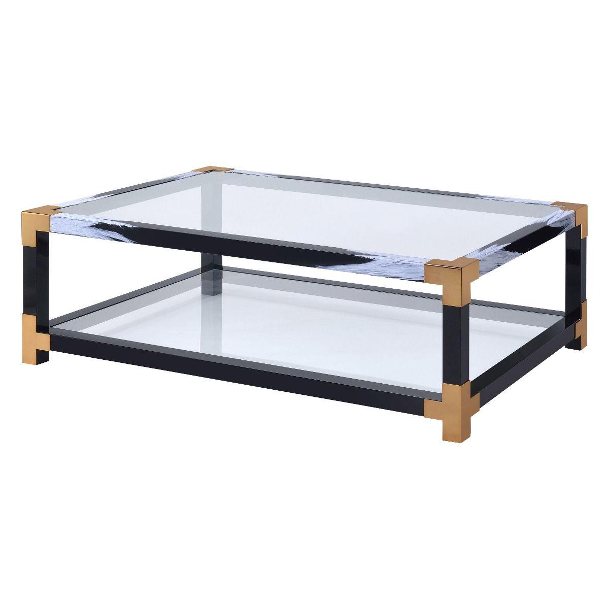 

    
Modern White Brushed & Clear Glass Coffee Table by Acme Lafty 81000

