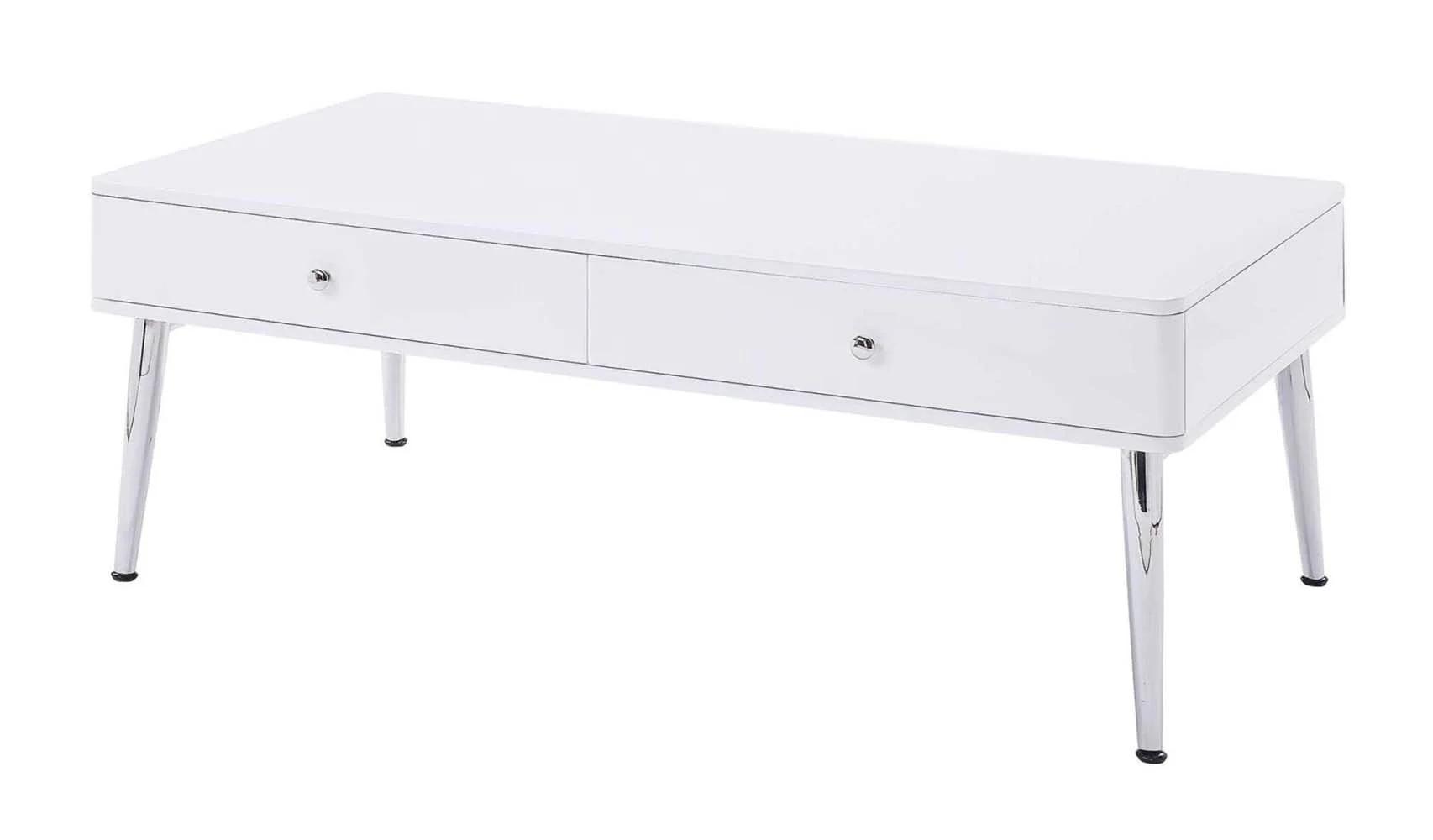 

    
Modern White & Chrome Coffee Table by Acme Weizor 87150
