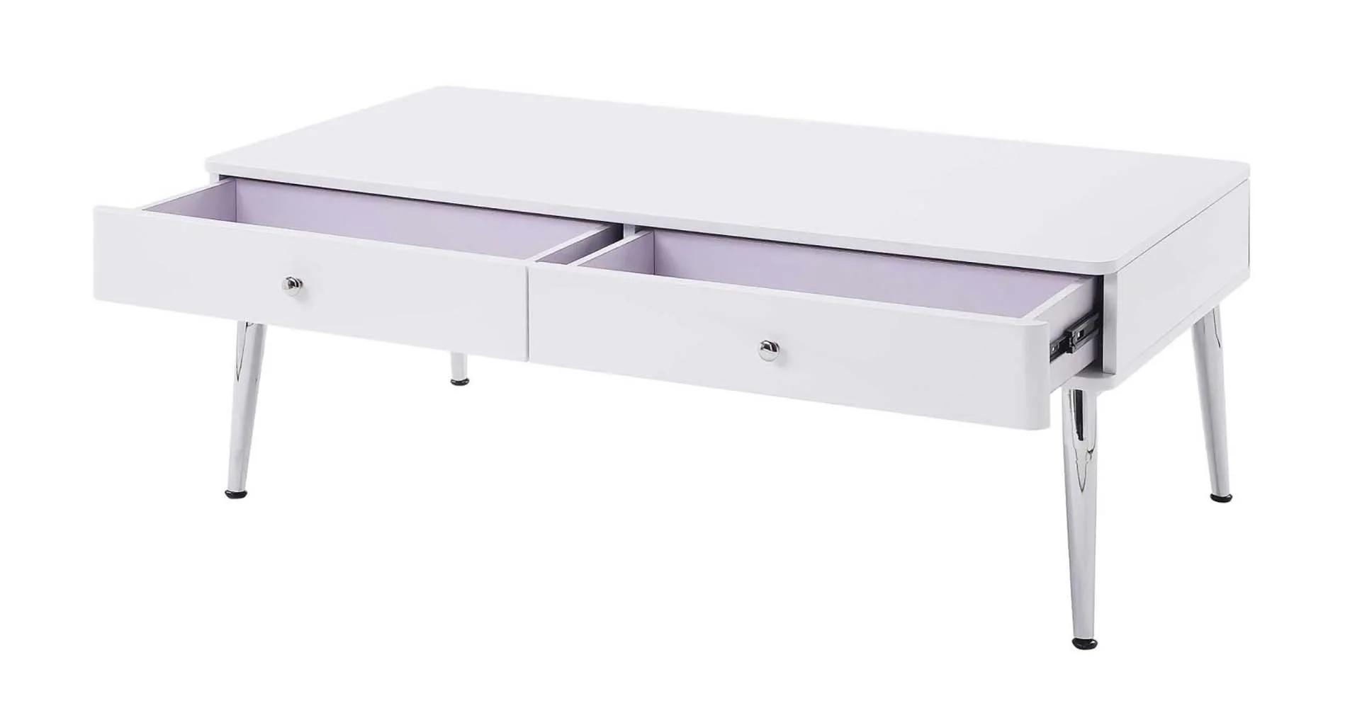 

    
Modern White & Chrome Coffee Table by Acme Weizor 87150

