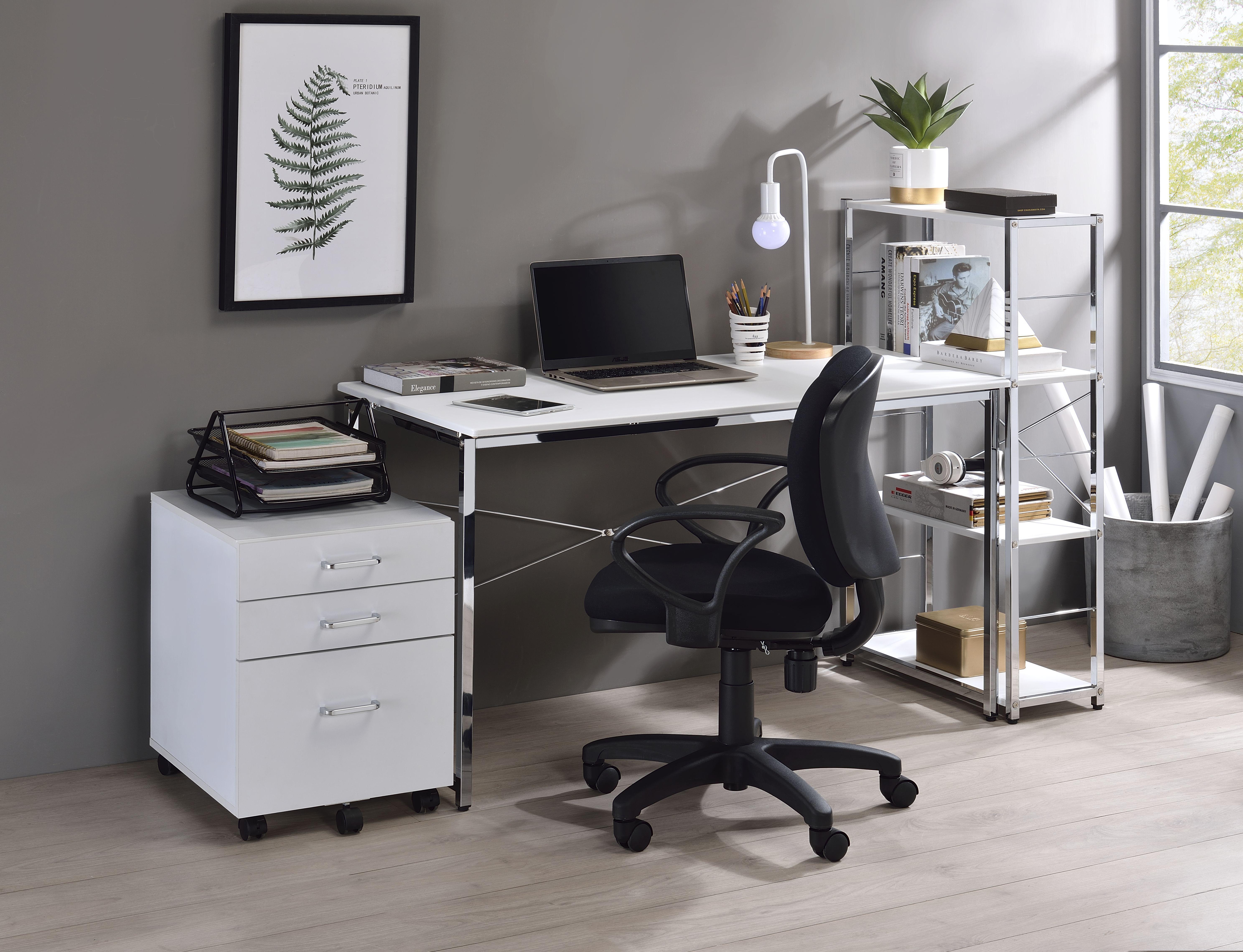 

    
Modern White & Chrome Finish Writing Desk by Acme 93190 Tennos
