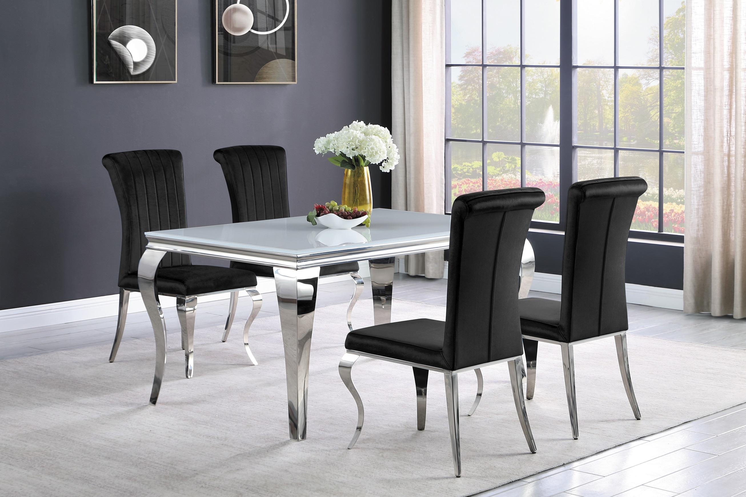 

    
Modern White & Black Stainless Steel Dining Room Set 5pcs Coaster 115091-S5 Carone
