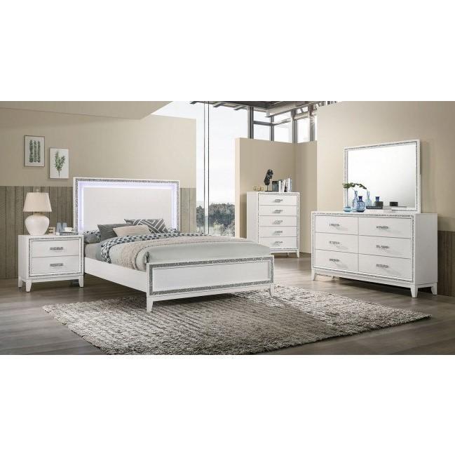 

    
Modern White Eastern King Bed Set 5PCS by Acme Haiden 28447EK-5pcs
