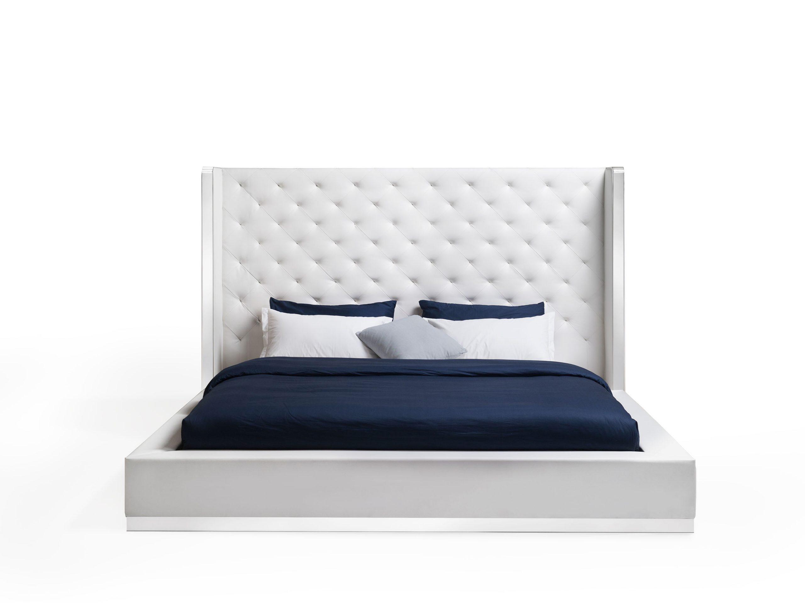 Modern Bed BK1356P-WHT Abrazo BK1356P-WHT in White Fabric