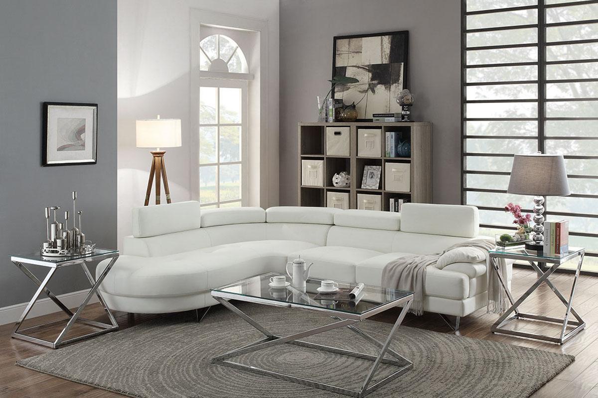 Contemporary, Modern 2-Pcs Sectional Sofa F6985 F6985 in White Faux Leather