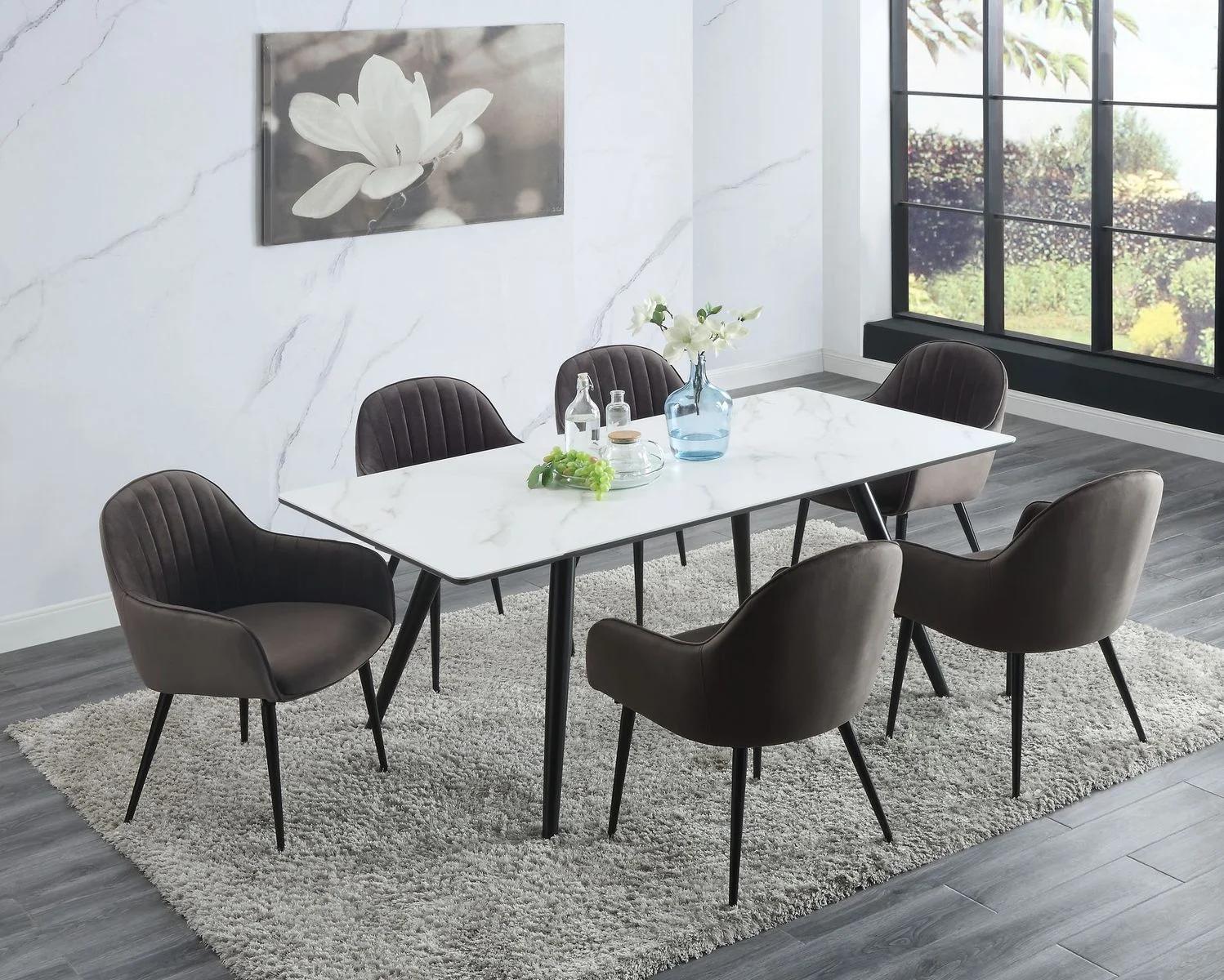 Modern Dining Table Set Caspian 74010-7pcs in Gray 