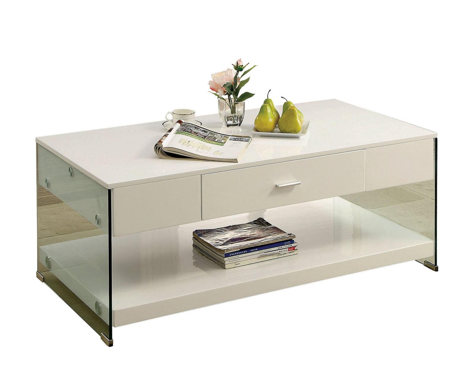 

    
White Tempered Glass Coffee Table Set 3Pcs RAYA CM4451WH FOA Contemporary
