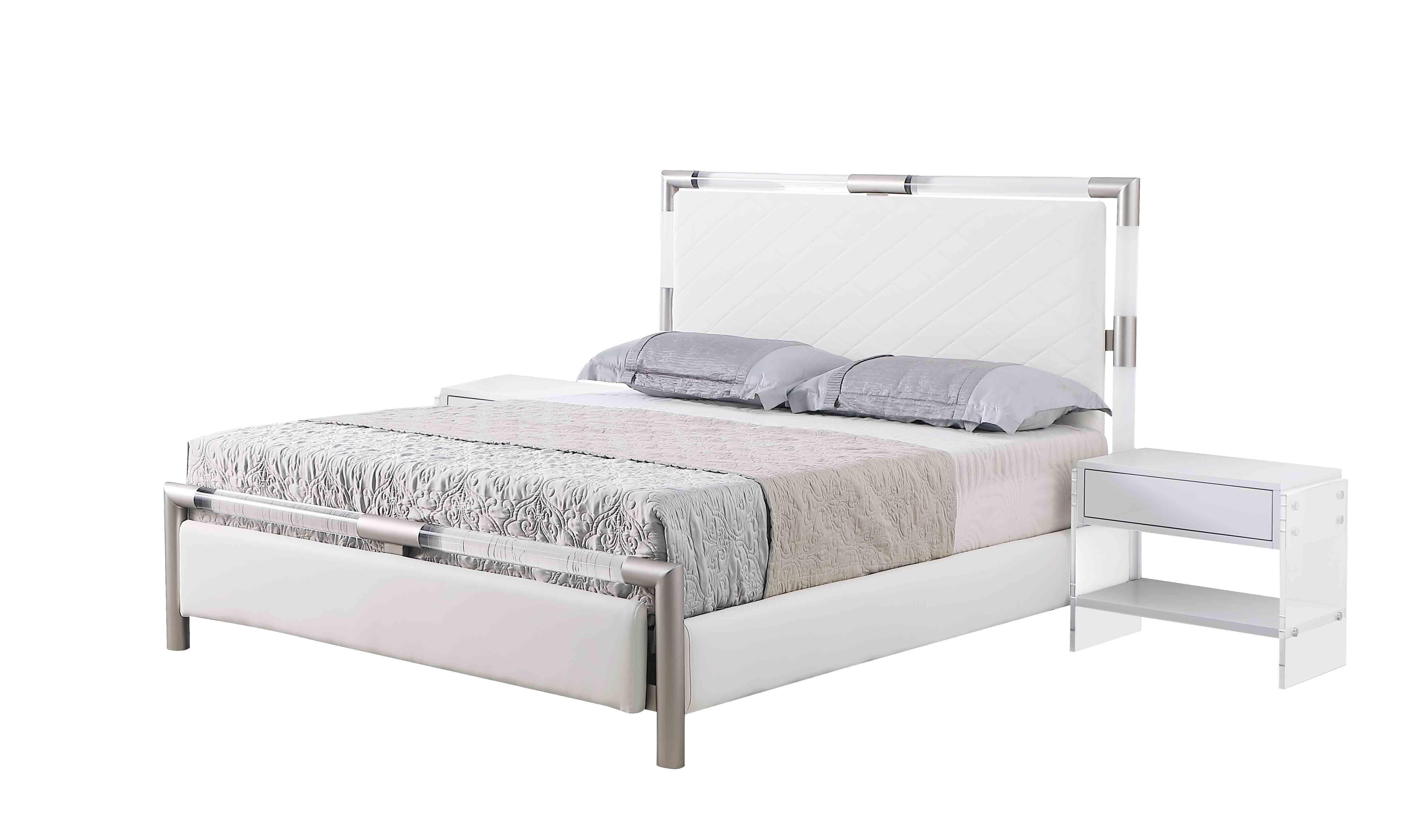 Contemporary Platform Bed Barcelona BARCELONA-BED-KG in White Leatherette