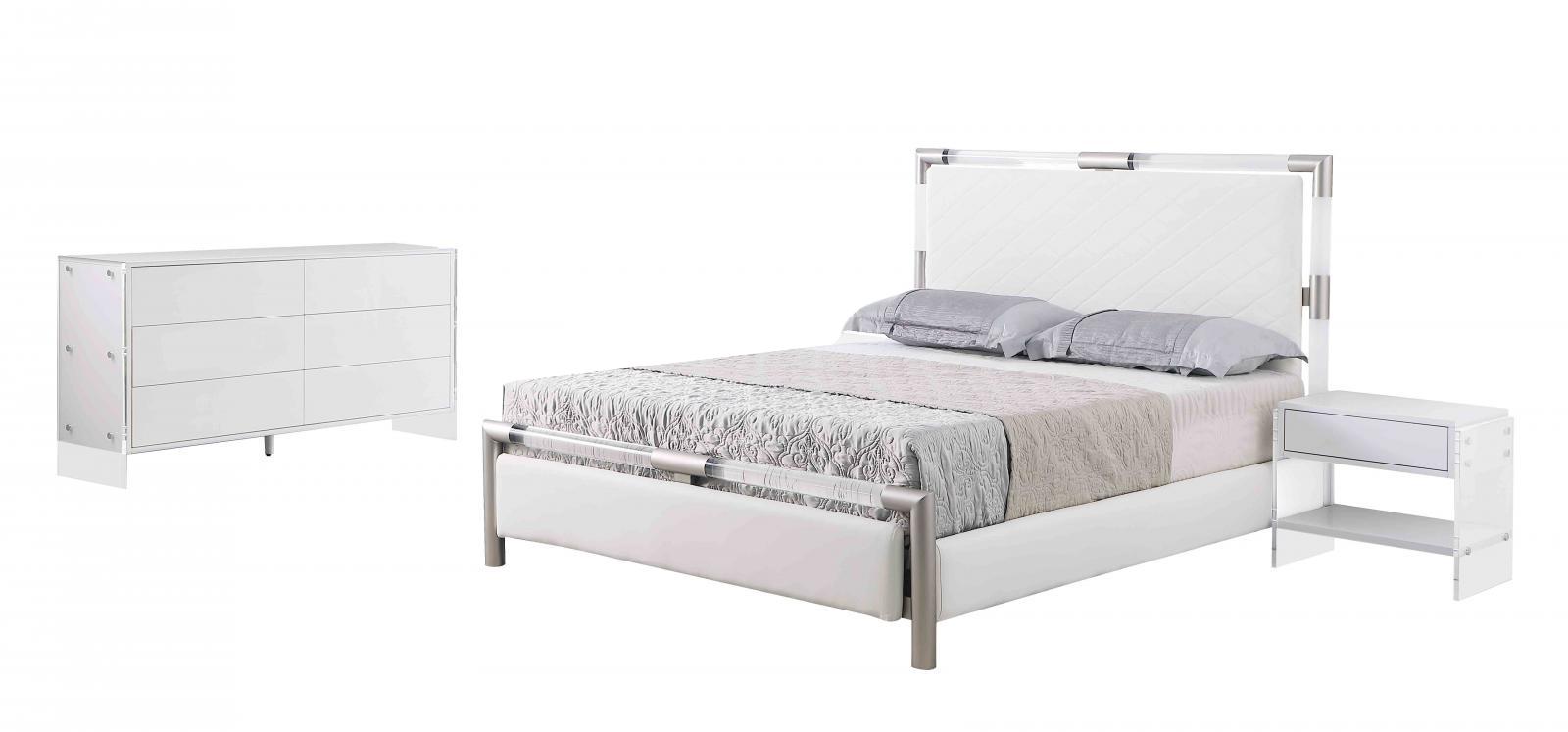 

    
Modern White Finish Queen Size Bedroom Set 3Pcs Barcelona by Chintaly Imports
