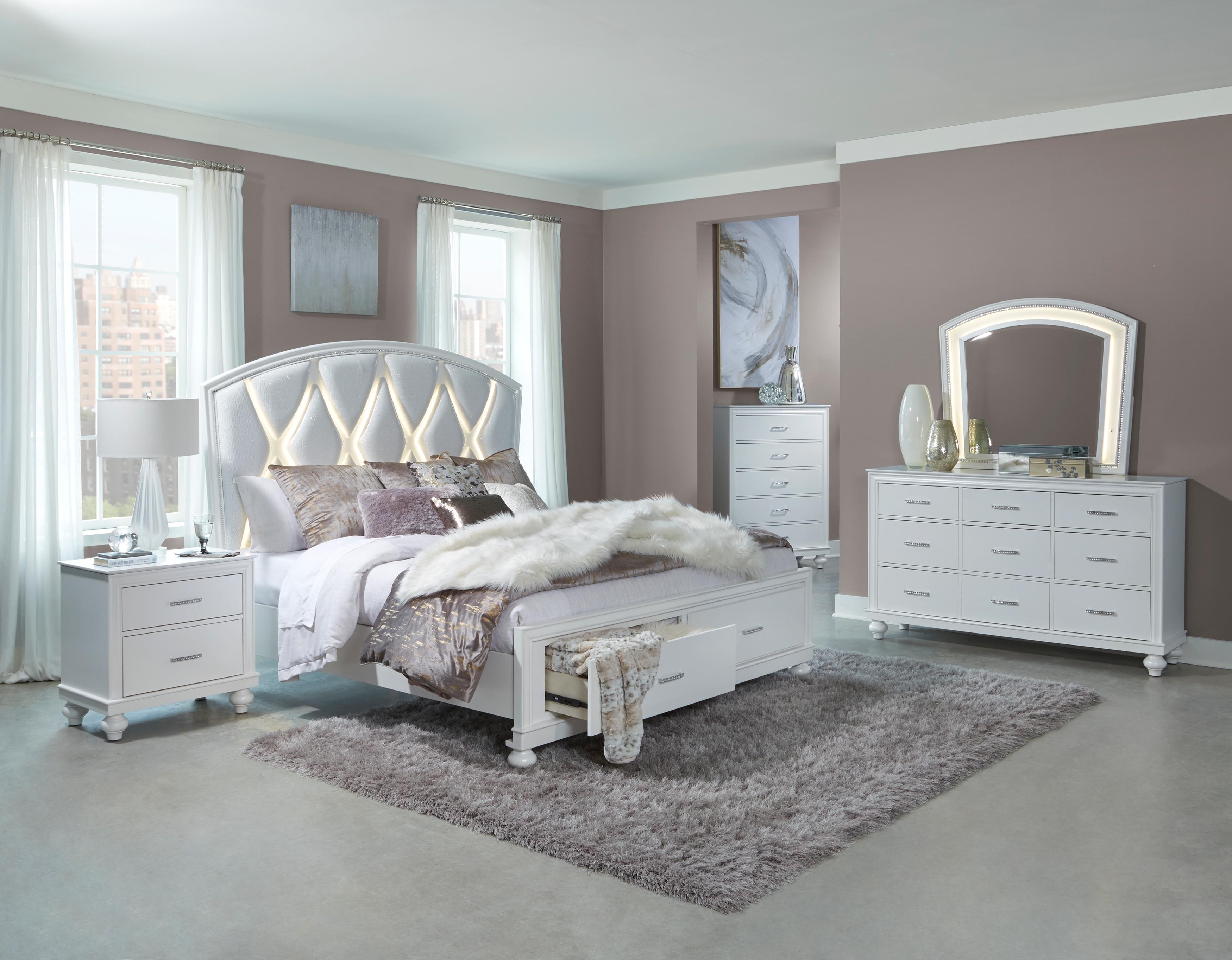 Modern Platform Bedroom Set Aria Collection King Platform Bedroom Set 3PCS 1436WK-1EK-EK-3PCS 1436WK-1EK-EK-3PCS in White Finish Faux Leather