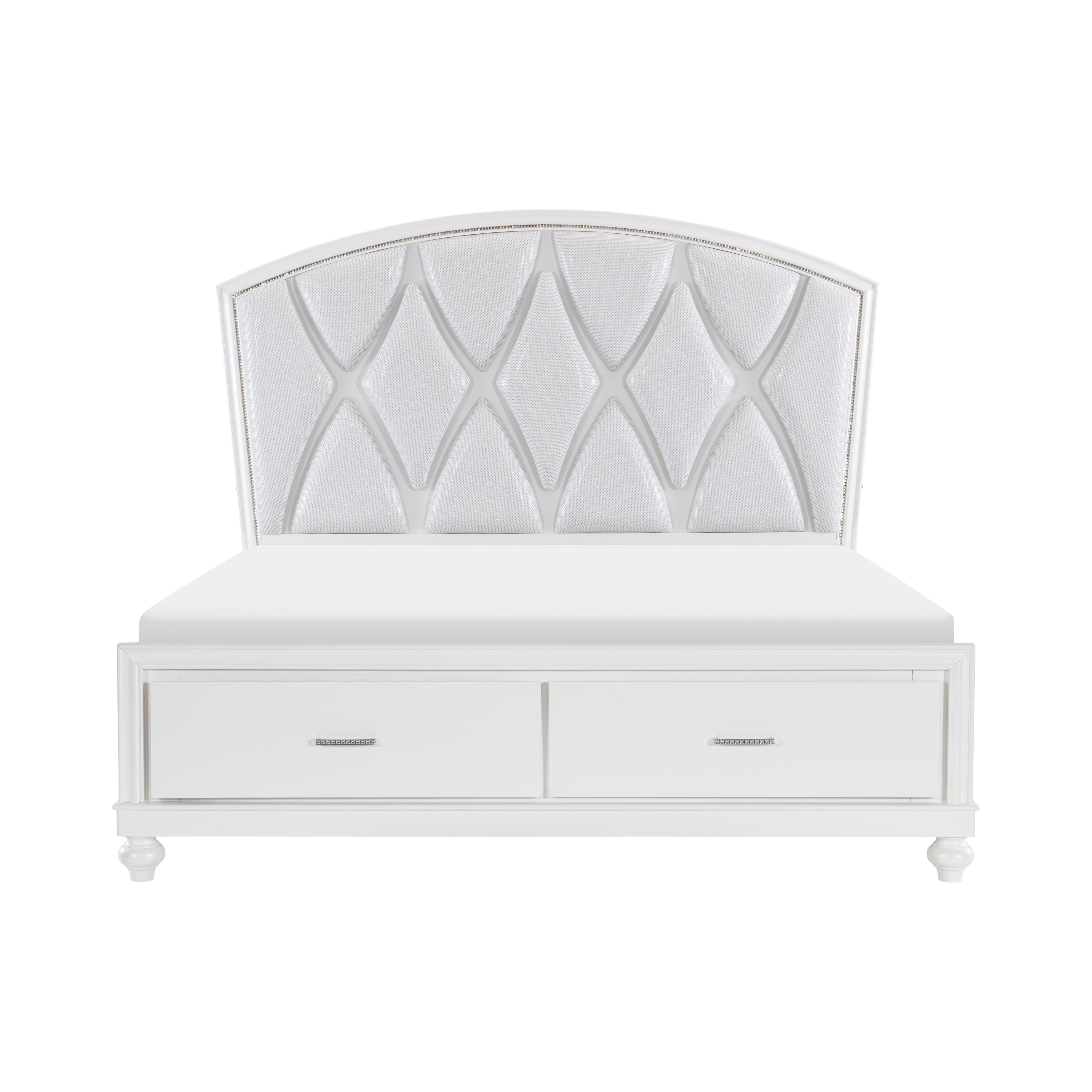 Modern Platform Bed Aria Collection Queen Platform Bed 1436W-1-Q 1436W-1-Q in White Finish Faux Leather