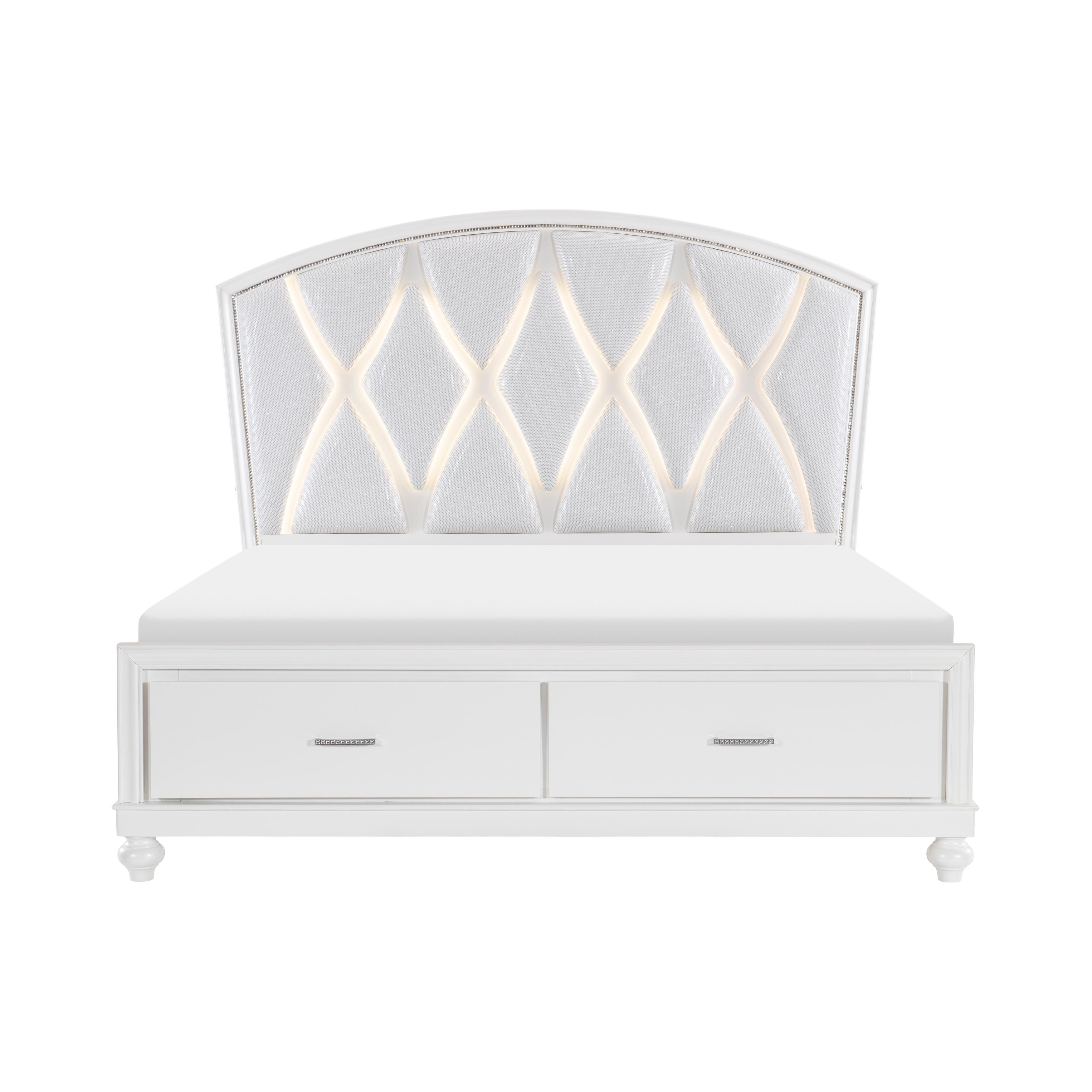 

        
Homelegance Aria Collection Queen Platform Bed 1436W-1-Q Platform Bed White Finish Faux Leather 26546546546798
