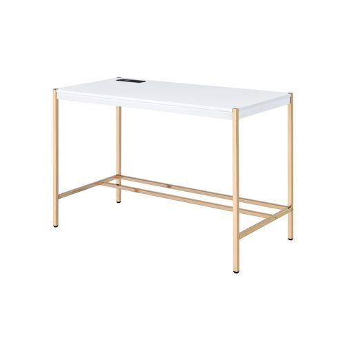 

    
Modern White & Gold Finish Writing Desk by Acme OF00020 Midriaks
