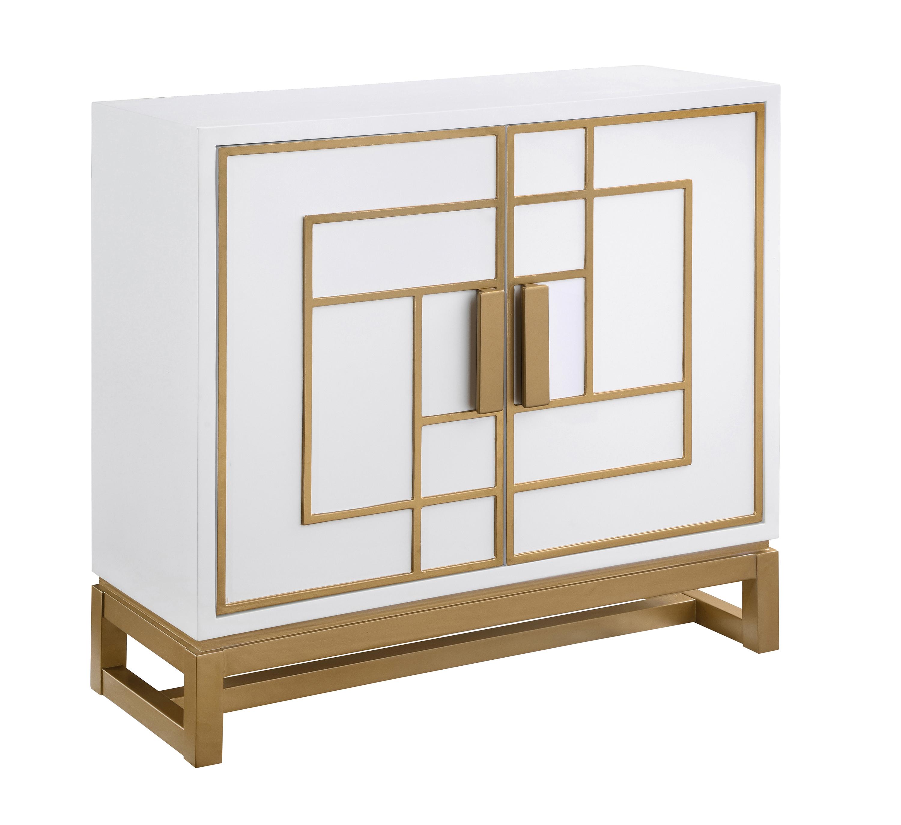 

    
Modern White & Gold Wood Accent Cabinet Coaster 953454
