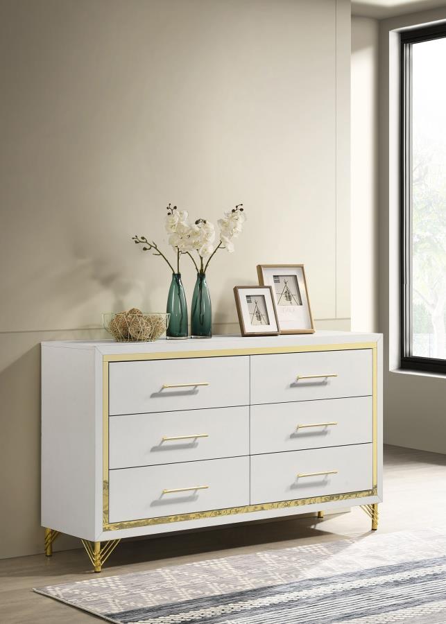

    
Modern White/Gold Wood Dresser With Mirror 2PCS Coaster Lucia 224733

