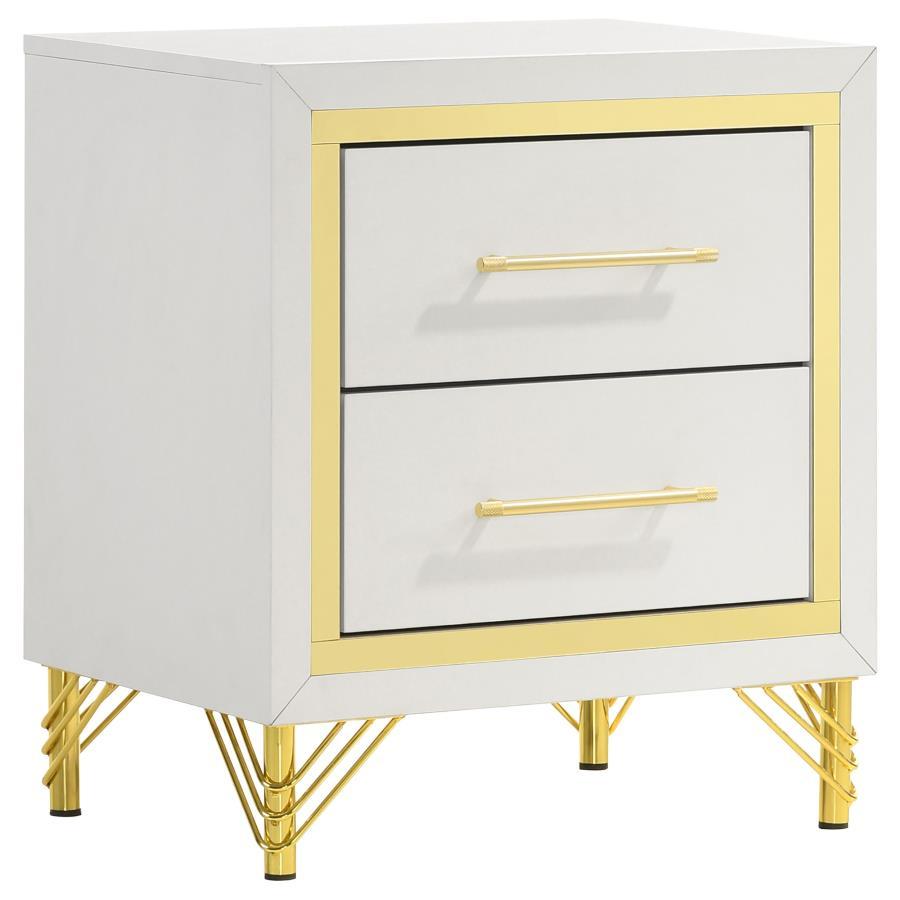 

    
Modern White/Gold Wood Nightstand Coaster Lucia 224732
