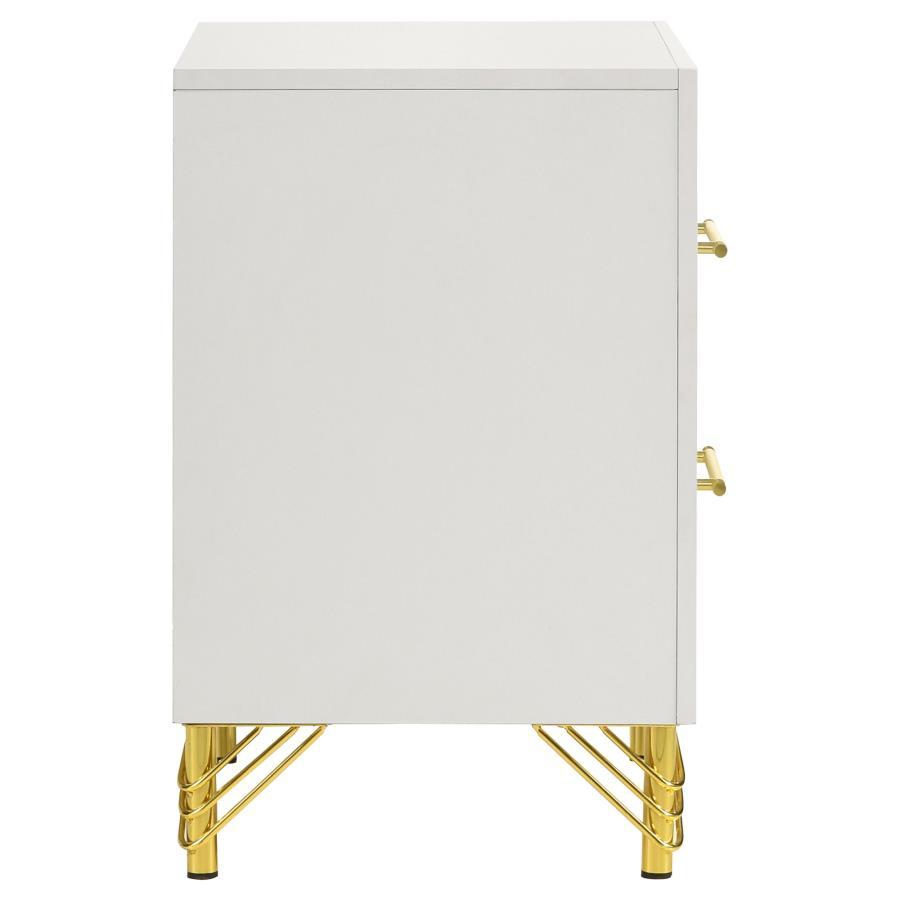 

    
 Order  Modern White/Gold Wood Nightstand Coaster Lucia 224732
