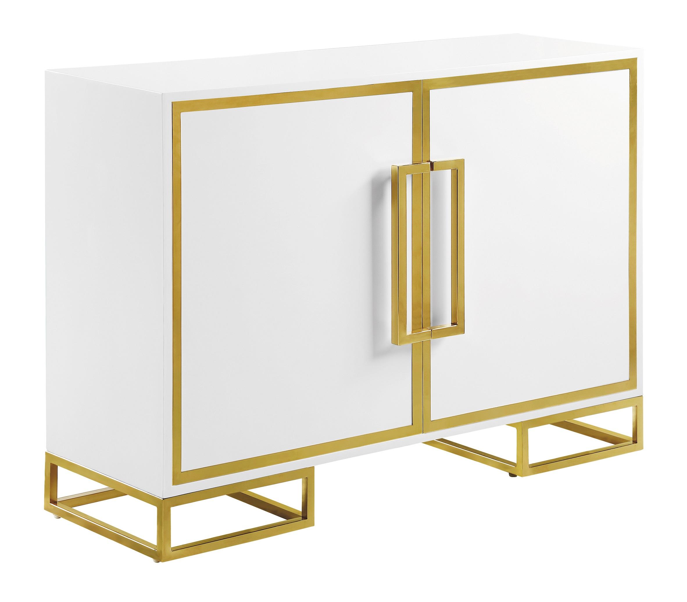 

    
Modern White & Gold Wood & Stainless Steel Accent Cabinet Coaster 959594
