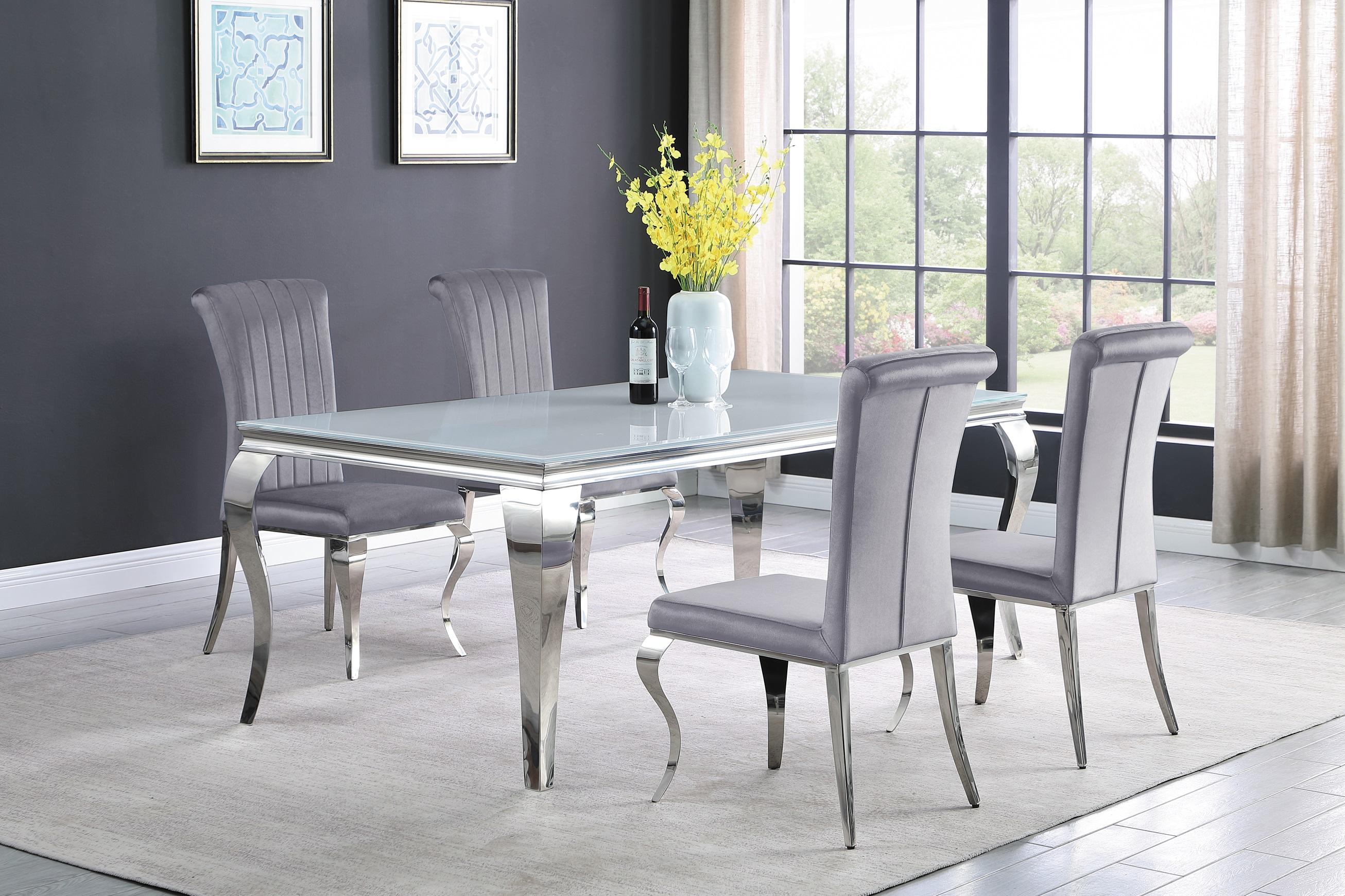 

    
Modern White & Gray Stainless Steel Dining Room Set 5pcs Coaster 115081-S5 Carone
