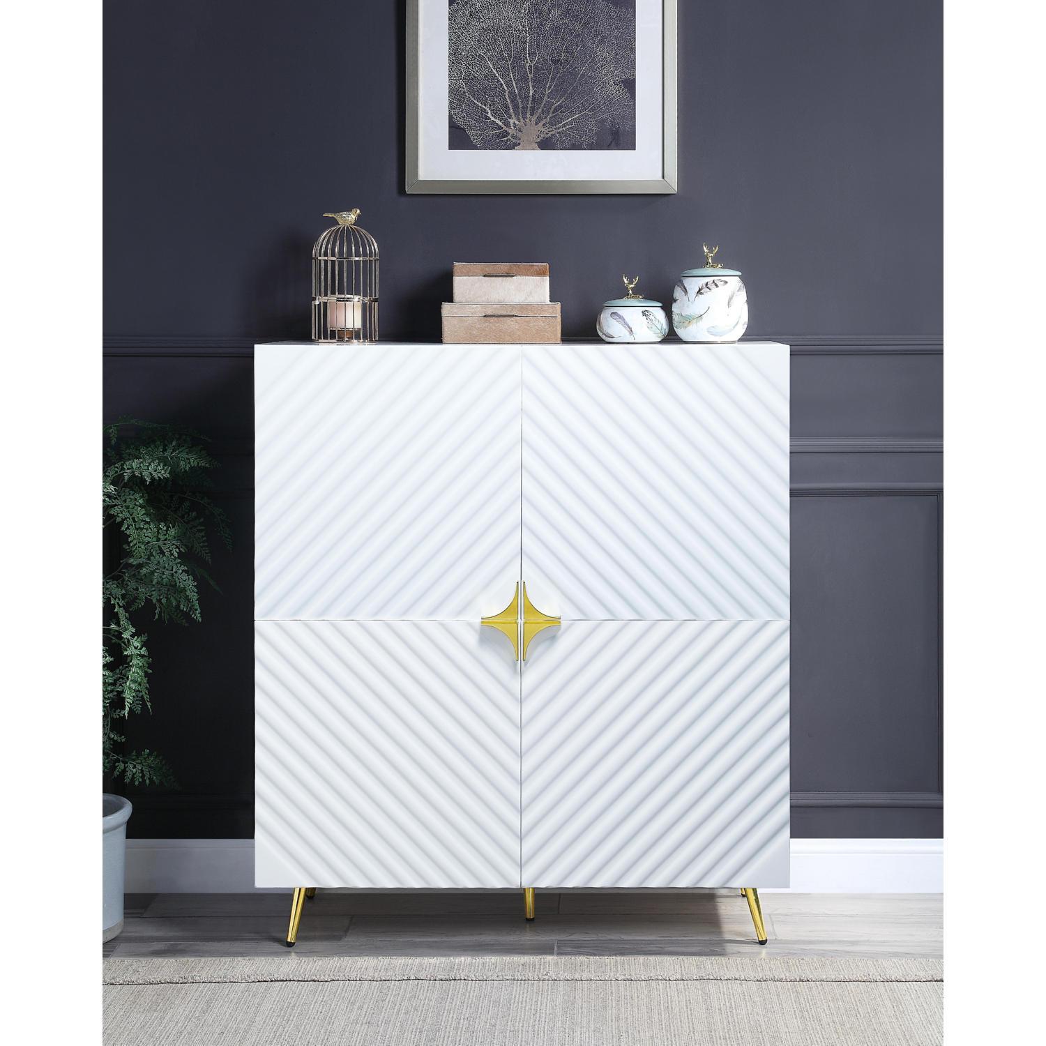 

    
Modern White High Gloss Console Cabinet by Acme Gaines AC01031

