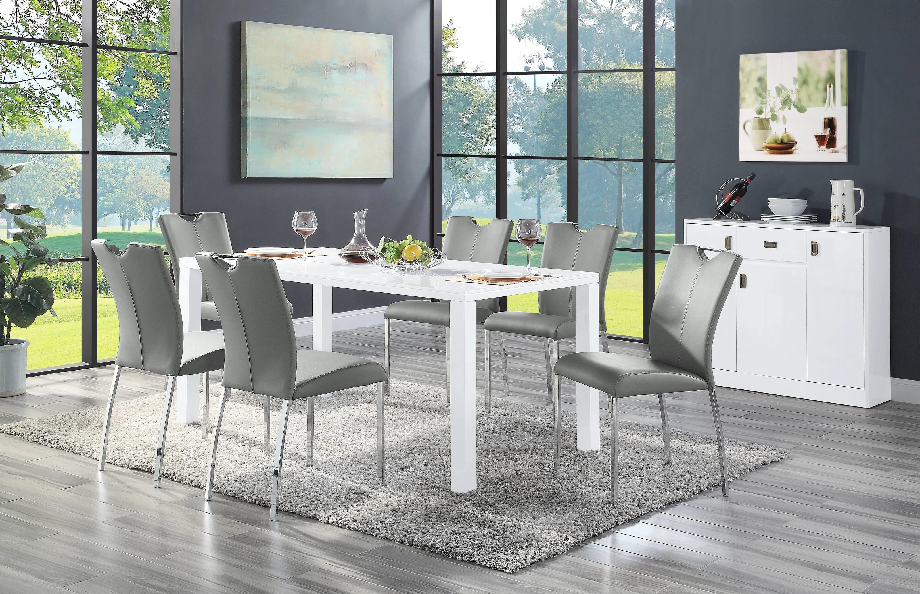 

    
Modern White High Gloss Dining Table + 6x Chairs + Server by Acme Pagan DN00740-8pcs
