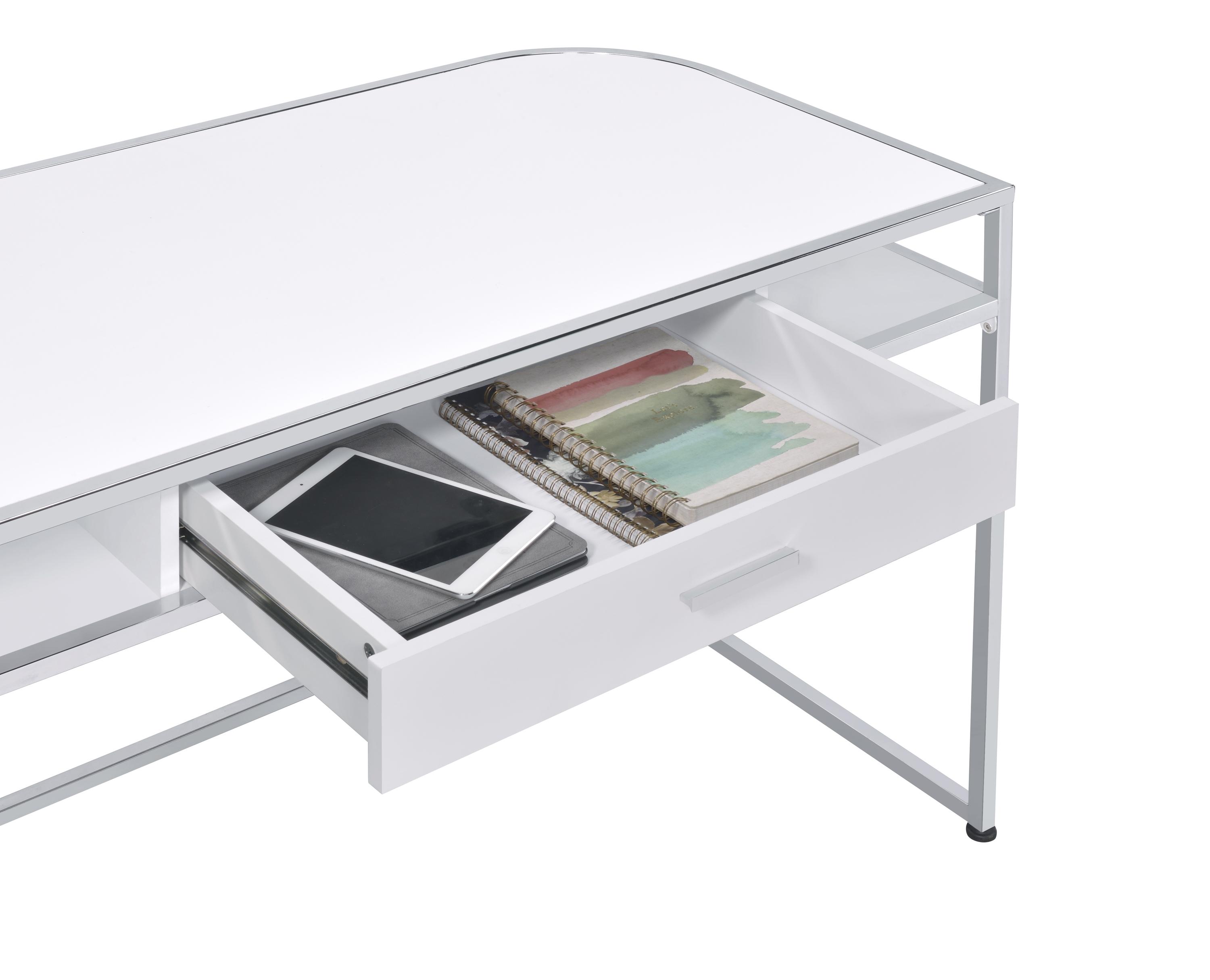 

    
 Order  Modern White High Gloss Steel & Wood Writing Desk Coaster 803401 Ember
