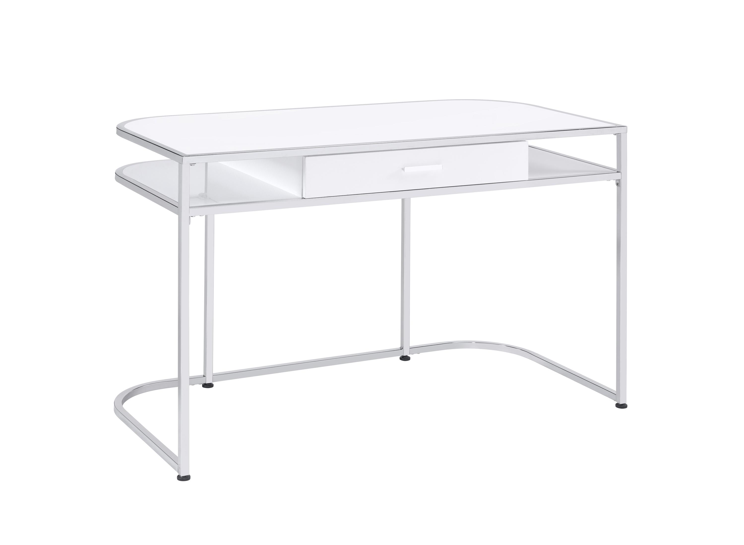 

    
Modern White High Gloss Steel & Wood Writing Desk Coaster 803401 Ember
