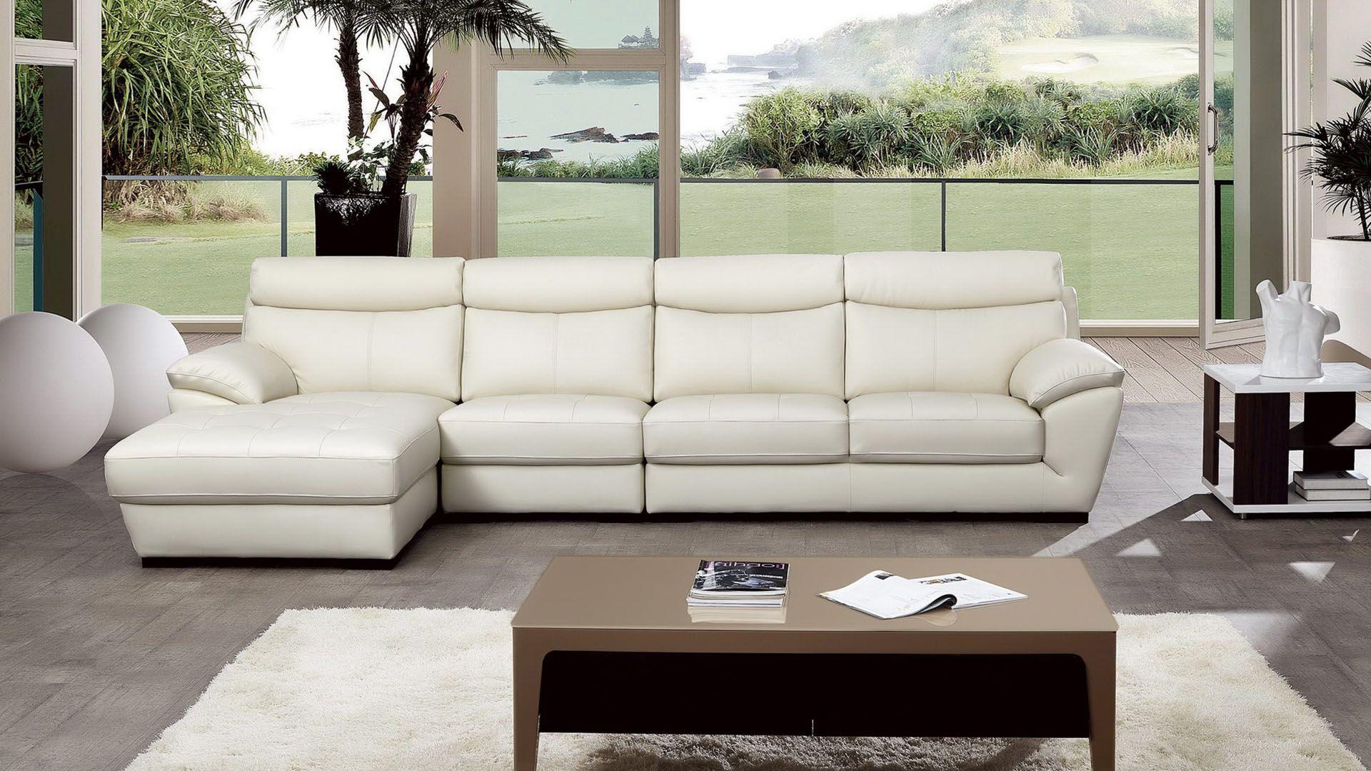 Contemporary, Modern Sectional Sofa EK-L021-W EK-L021L-W in White Italian Leather