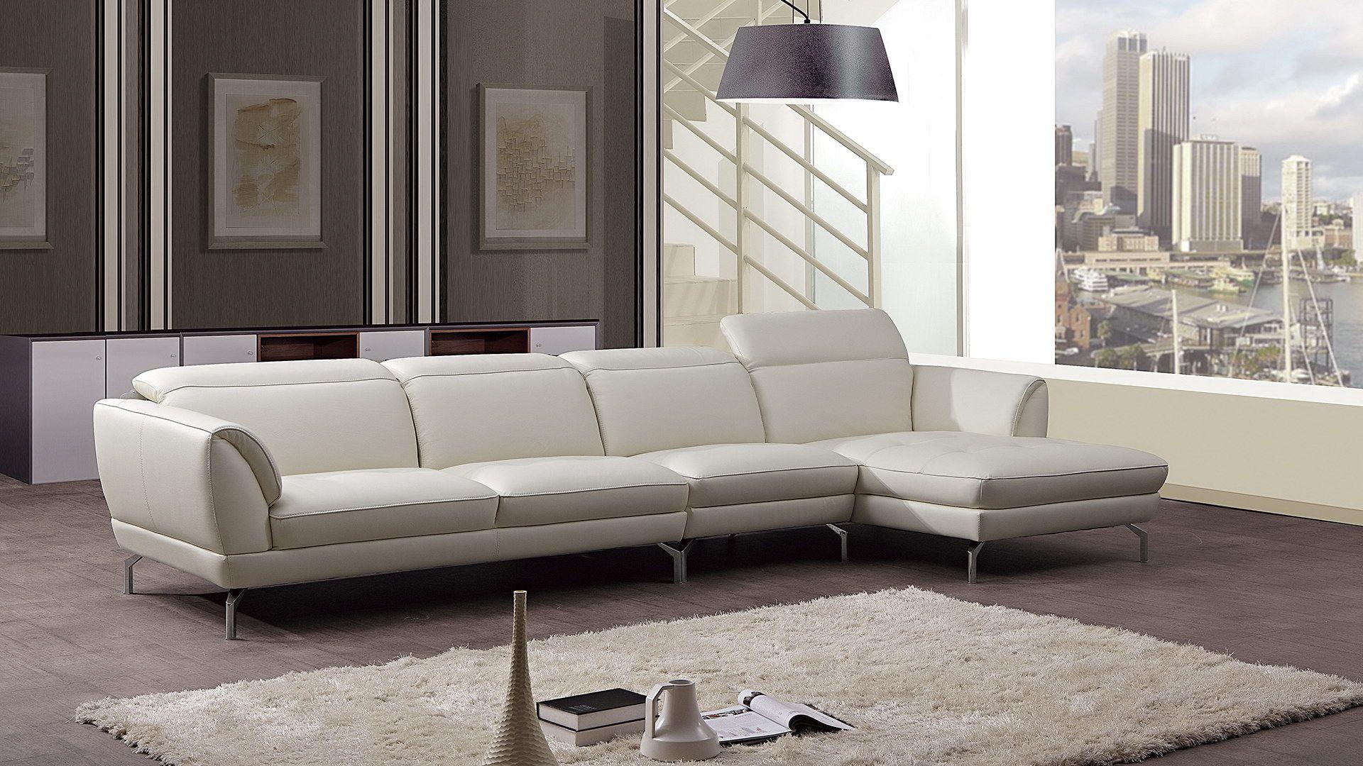 Contemporary, Modern Sectional Sofa EK-L023-W EK-L023L-W in White Italian Leather