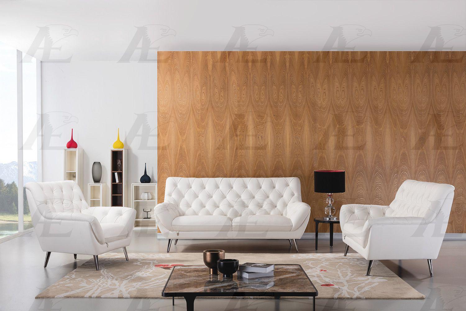 Contemporary, Modern Sofa Set EK8003-W EK8003-W-Set-3 in White Top grain leather
