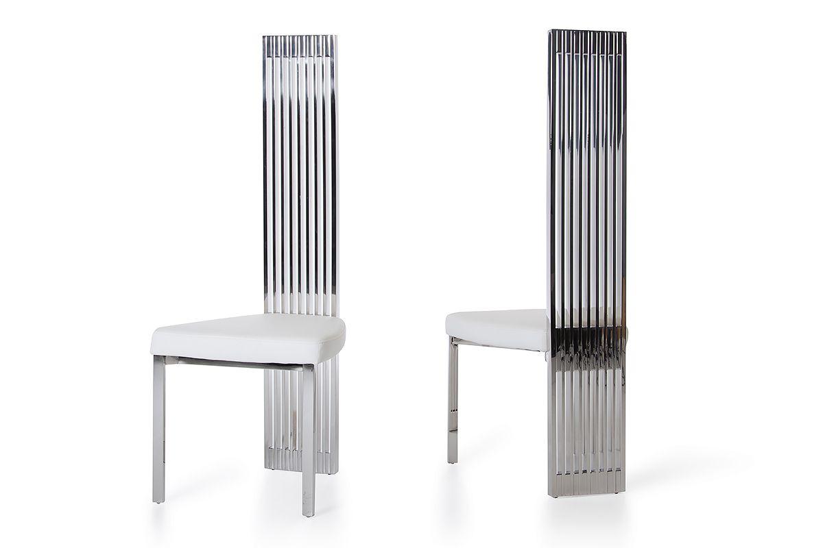 Contemporary, Modern Dining Chair Set Elise VGVCB8372-WHT-2pcs in White, Silver Leatherette